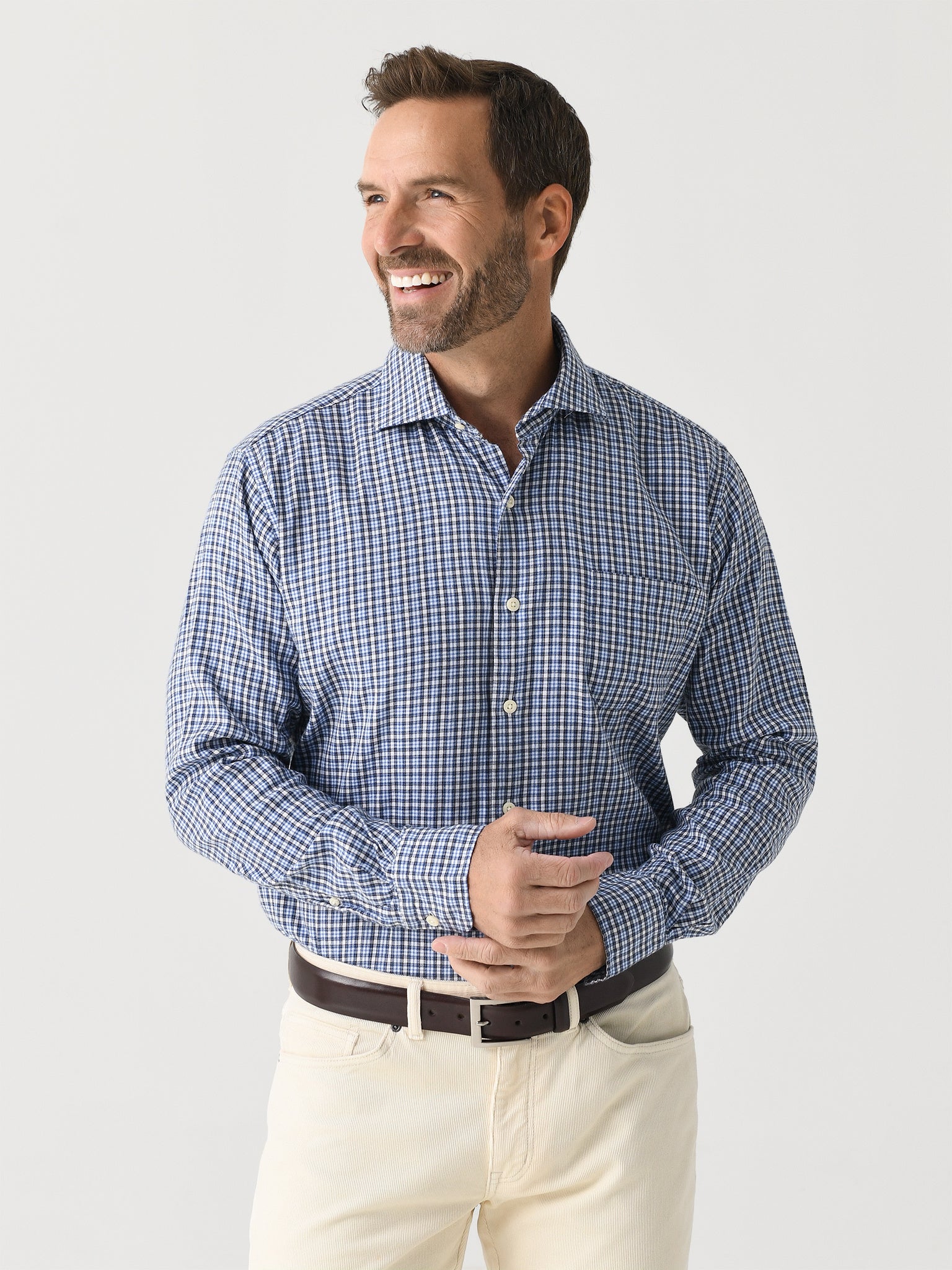 Peter Millar Crown Men's Welland Flannelite Cotton-Stretch Sport Shirt - Saint Bernard