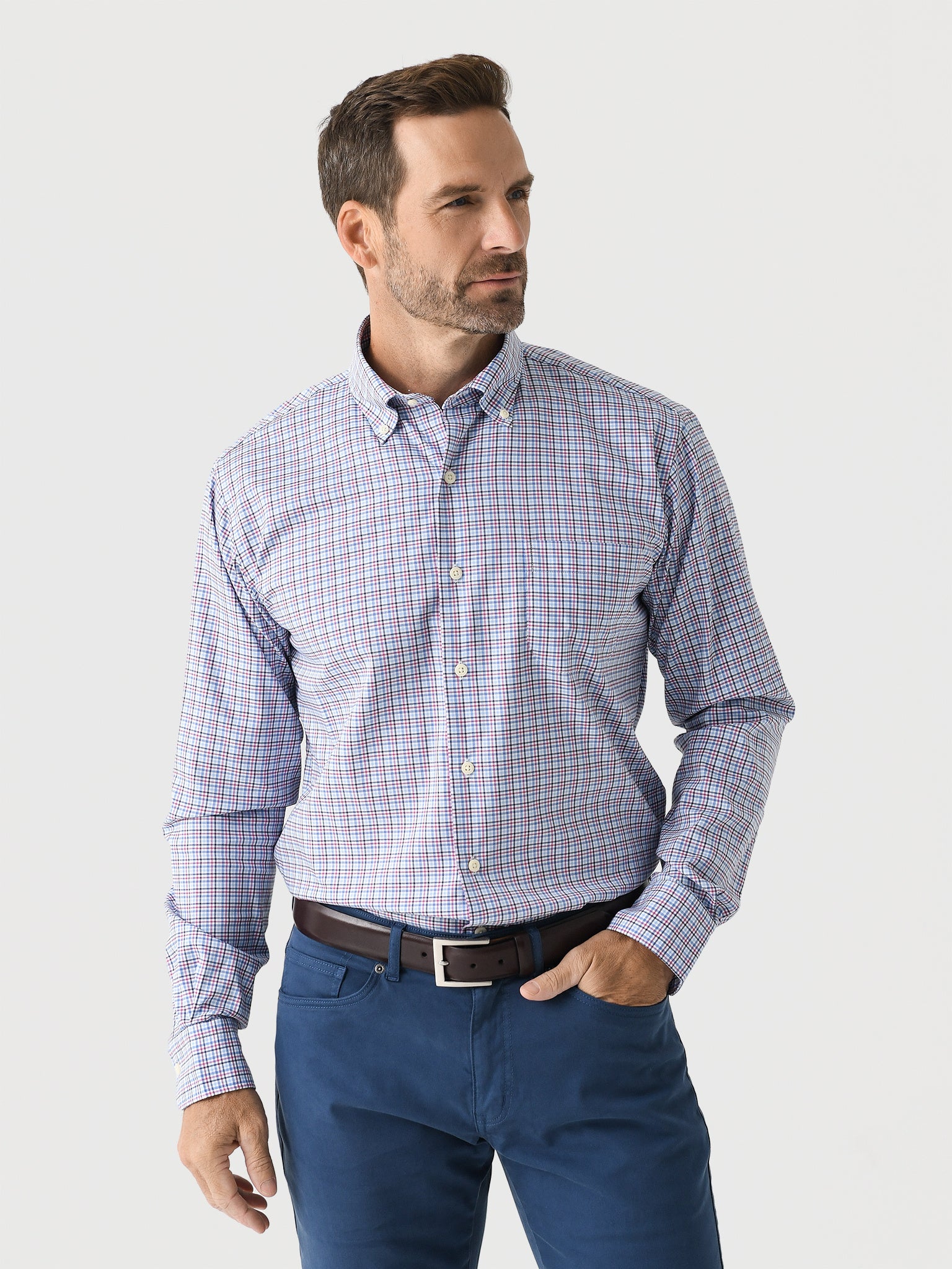 Peter Millar Crown Men's Albert Crown Lite Cotton-Stretch Sport Shirt - Saint Bernard