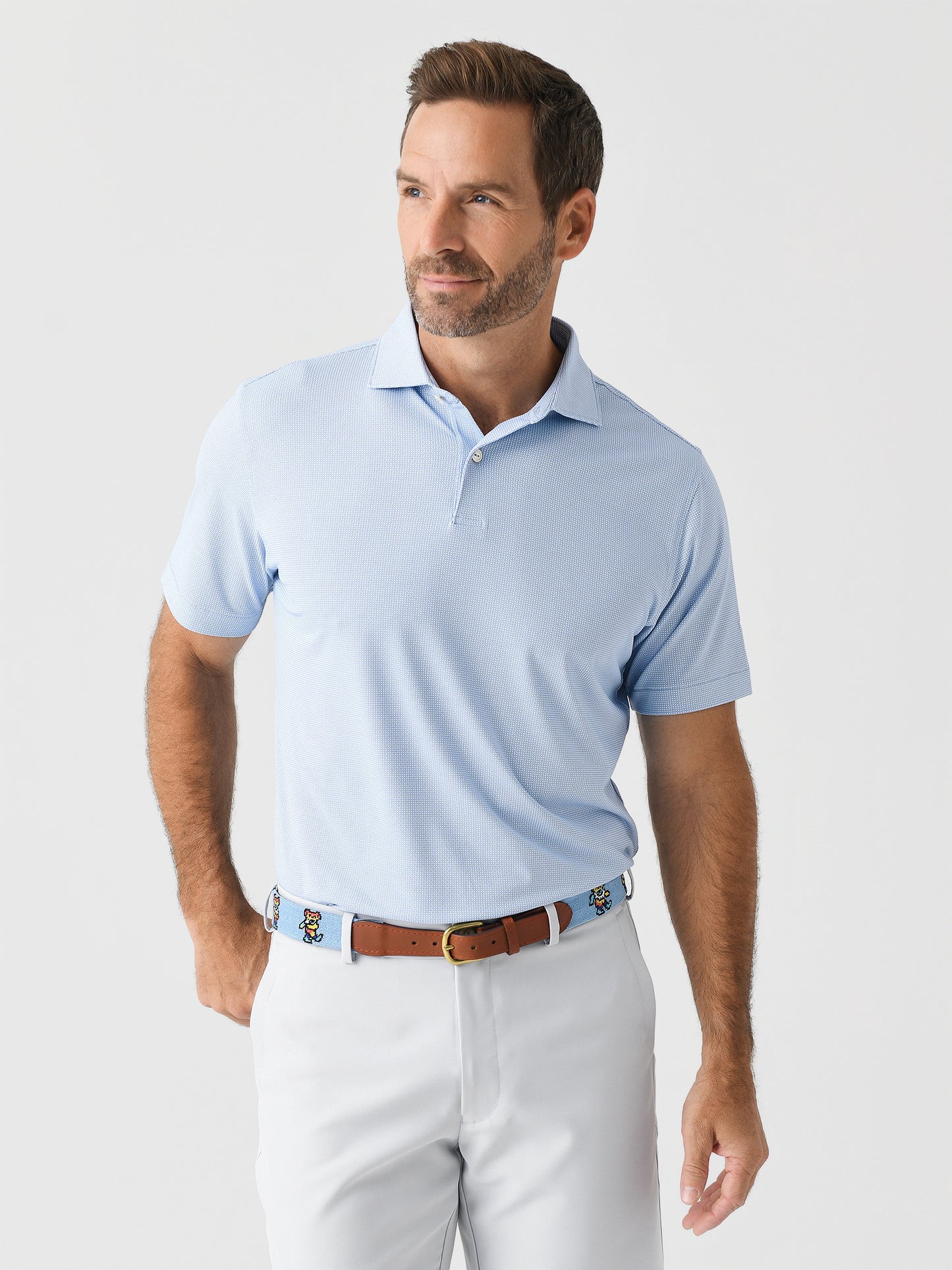 Peter Millar Crown Crafted Men's Delancey Dot Performance Jersey Polo - Saint Bernard