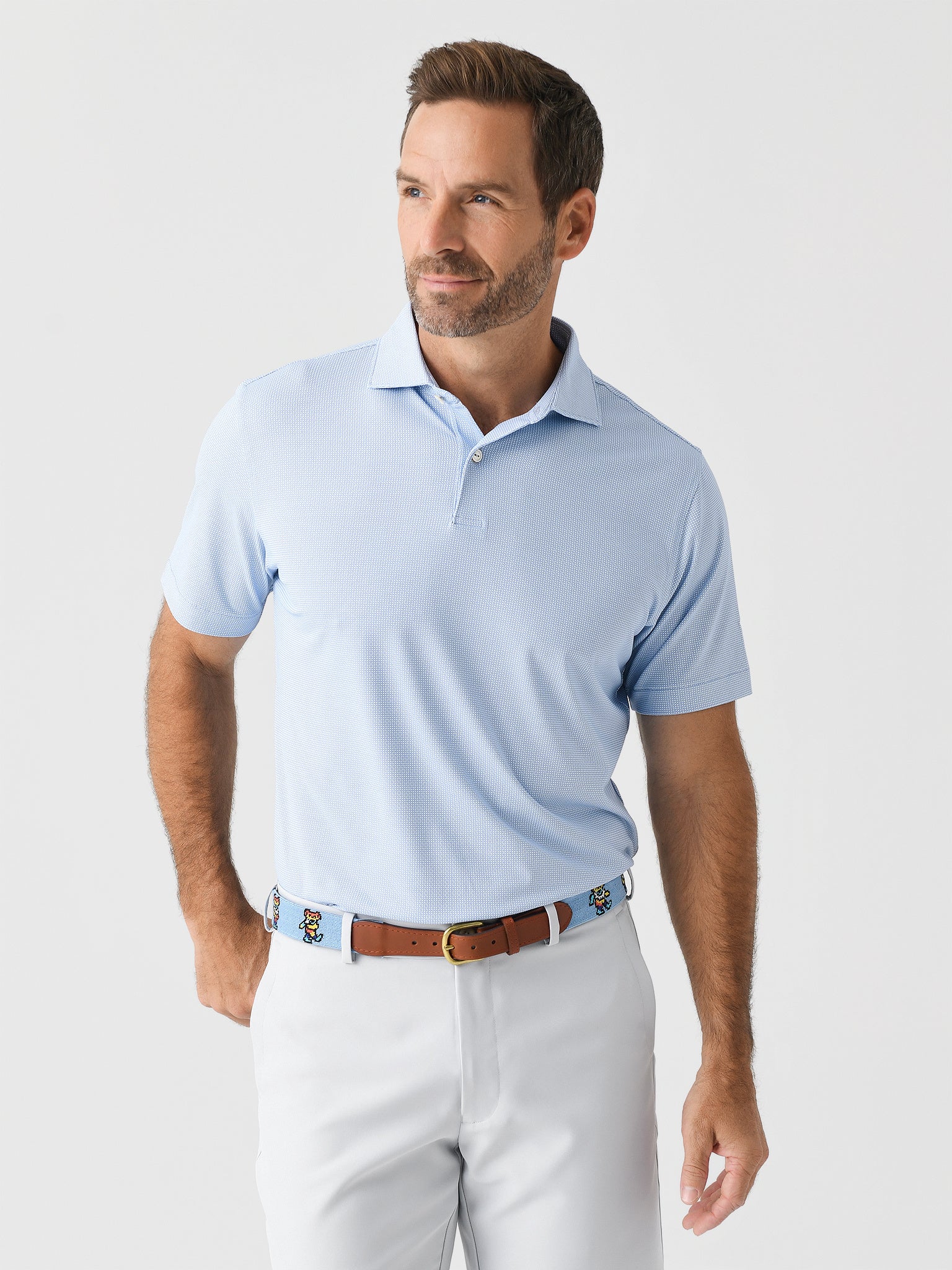 Peter Millar Crown Crafted Men's Delancey Dot Performance Jersey Polo - Saint Bernard