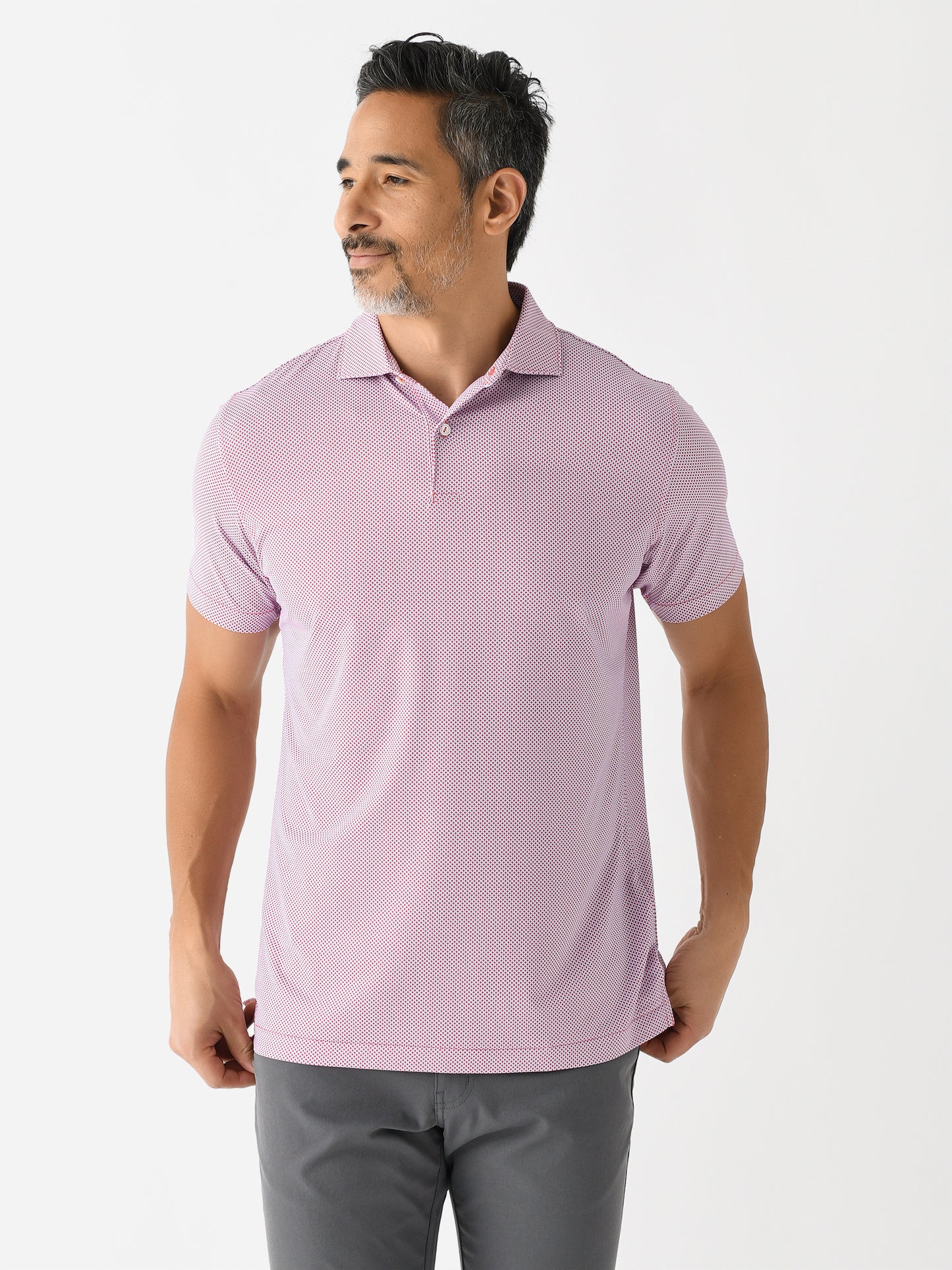 Peter Millar Crown Crafted Men's Delancey Dot Performance Jersey Polo - Saint Bernard