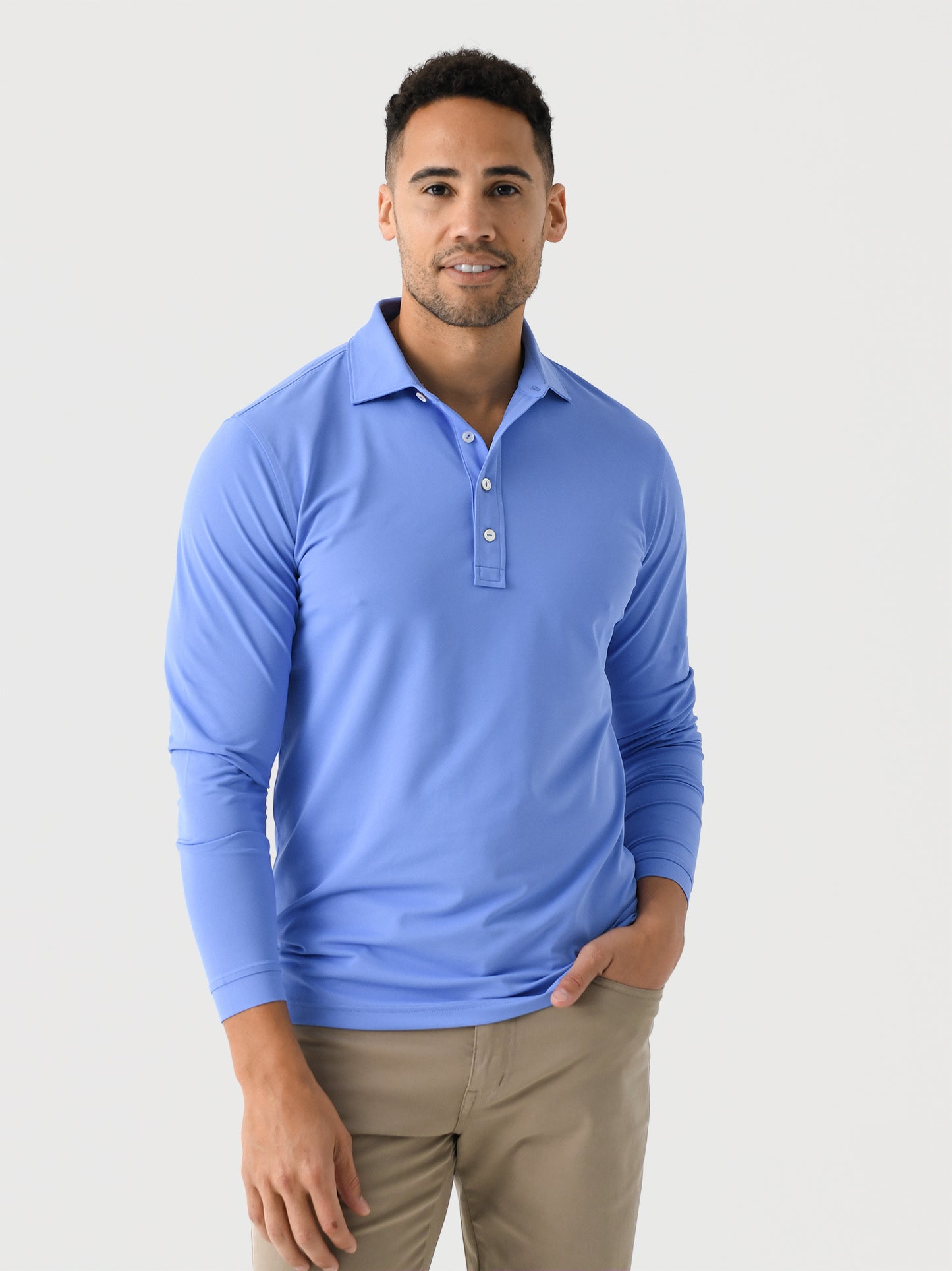 Peter Millar Crown Crafted Men's Soul Long-Sleeve Performance Mesh Polo - Saint Bernard