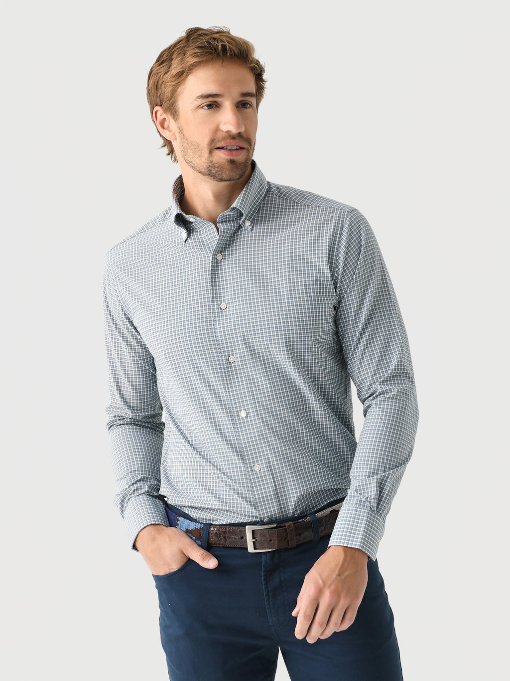 Peter Millar Crown Crafted Men's Cheviot Performance Poplin Sport Shirt - Saint Bernard