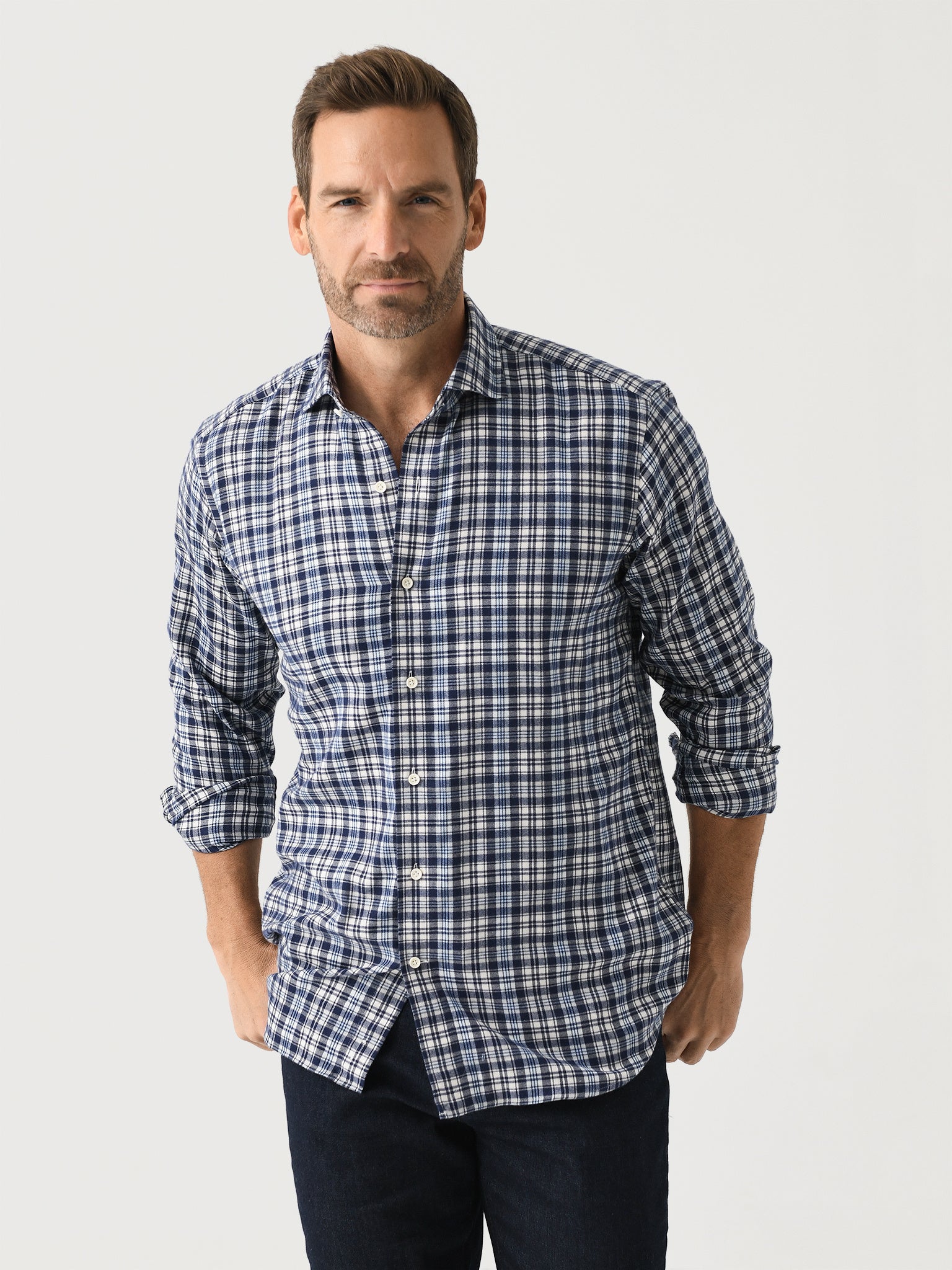 Peter Millar Crown Crafted Men's Bari Italian Flannel Sport Shirt - Saint Bernard