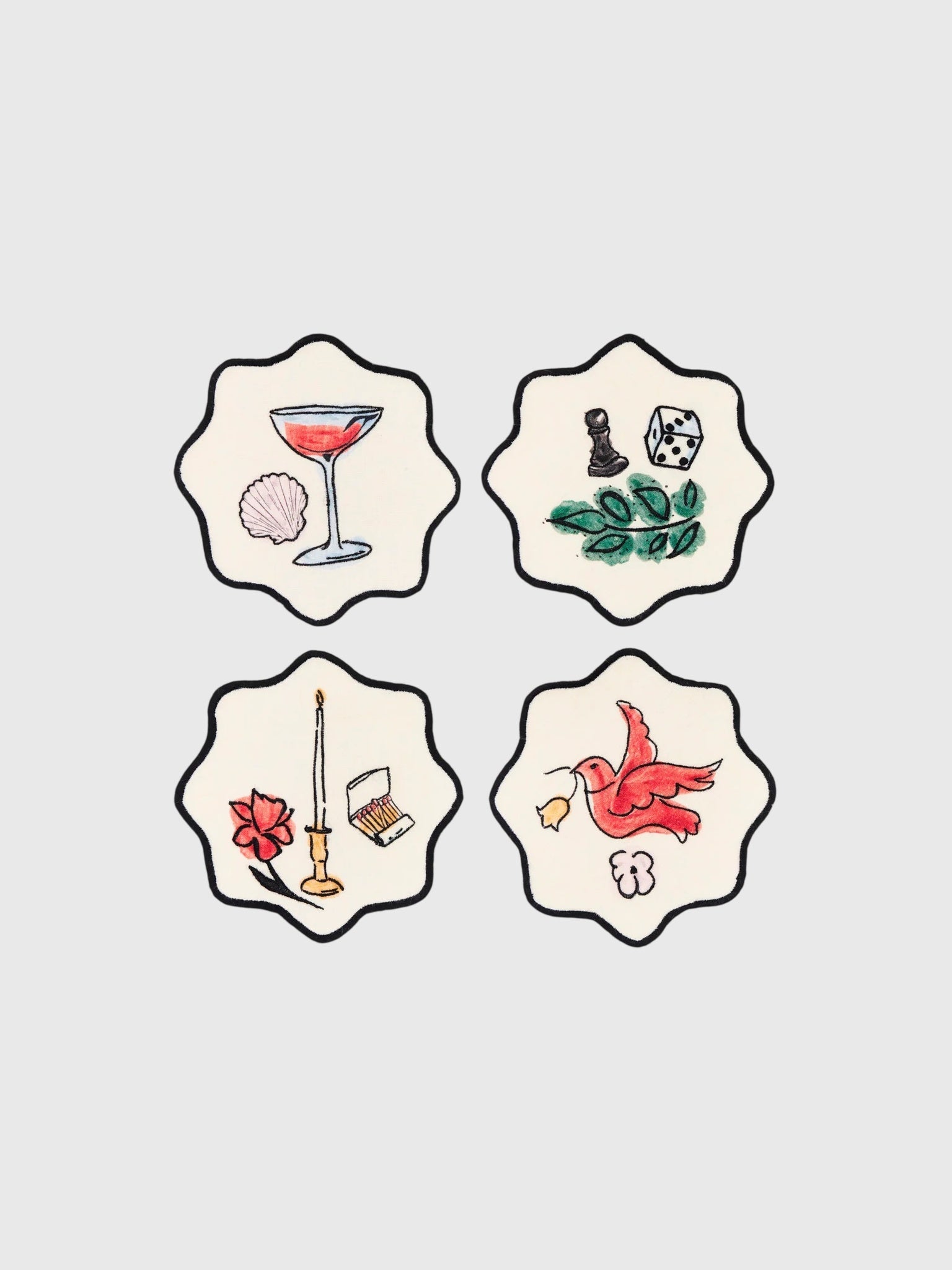 Misette Salon Motif Embroidered Linen Coaster Set - Saint Bernard