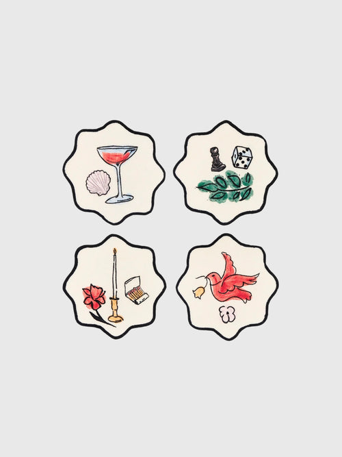 Misette Salon Motif Embroidered Linen Coaster Set