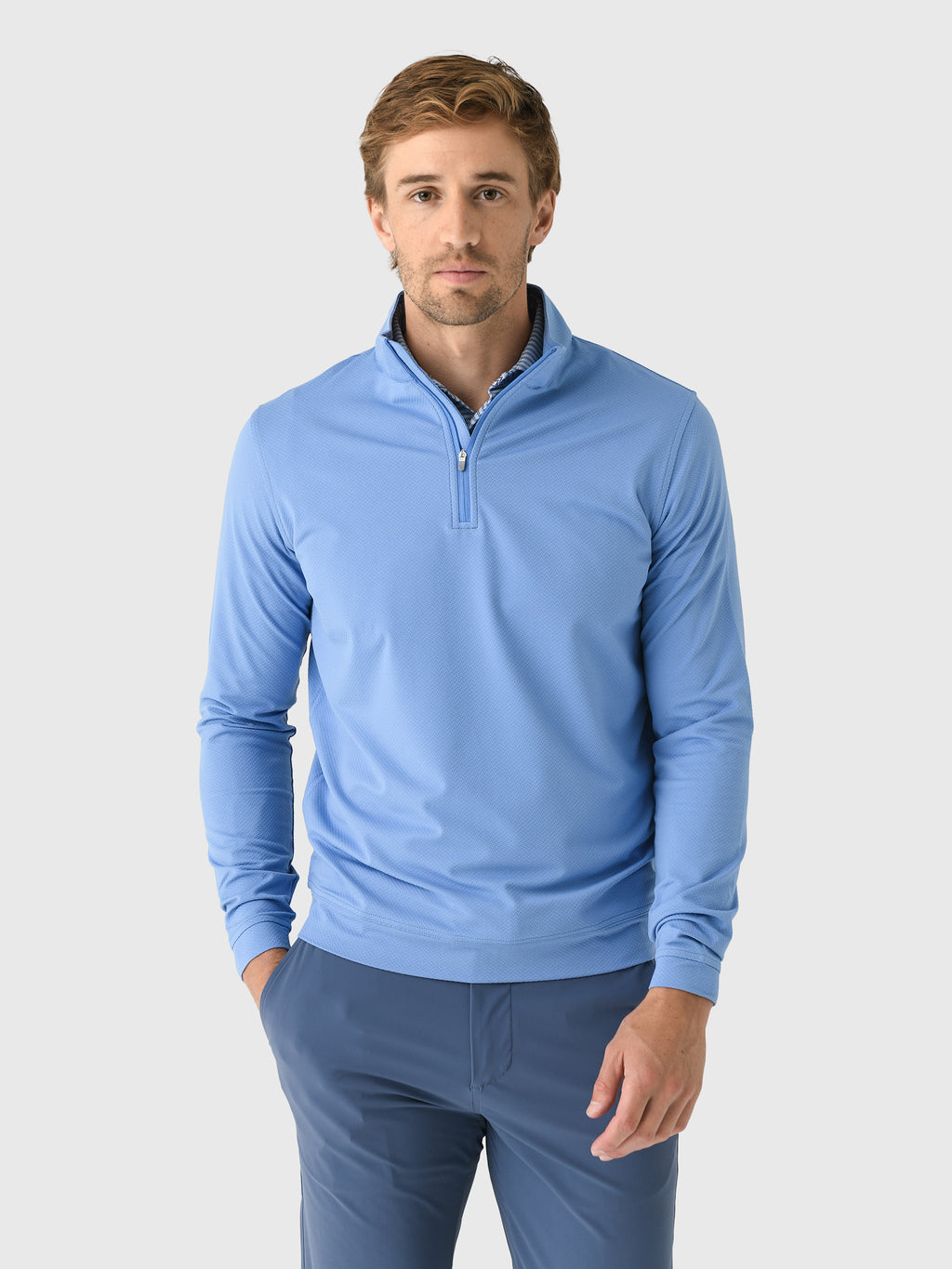 Peter Millar Crown Sport Men's Perth Cross-Hatch Performance Quarter-Zip - Saint Bernard