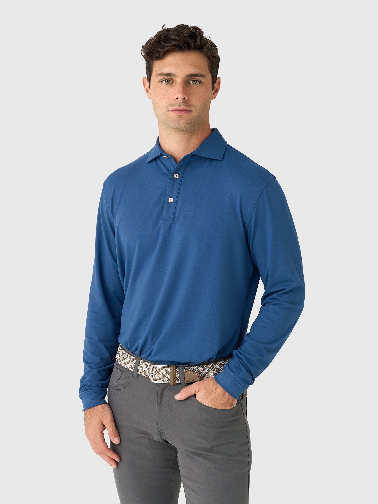 Peter Millar Crown Sport Men's Lyons Performance Jersey Long-Sleeve Polo - Saint Bernard