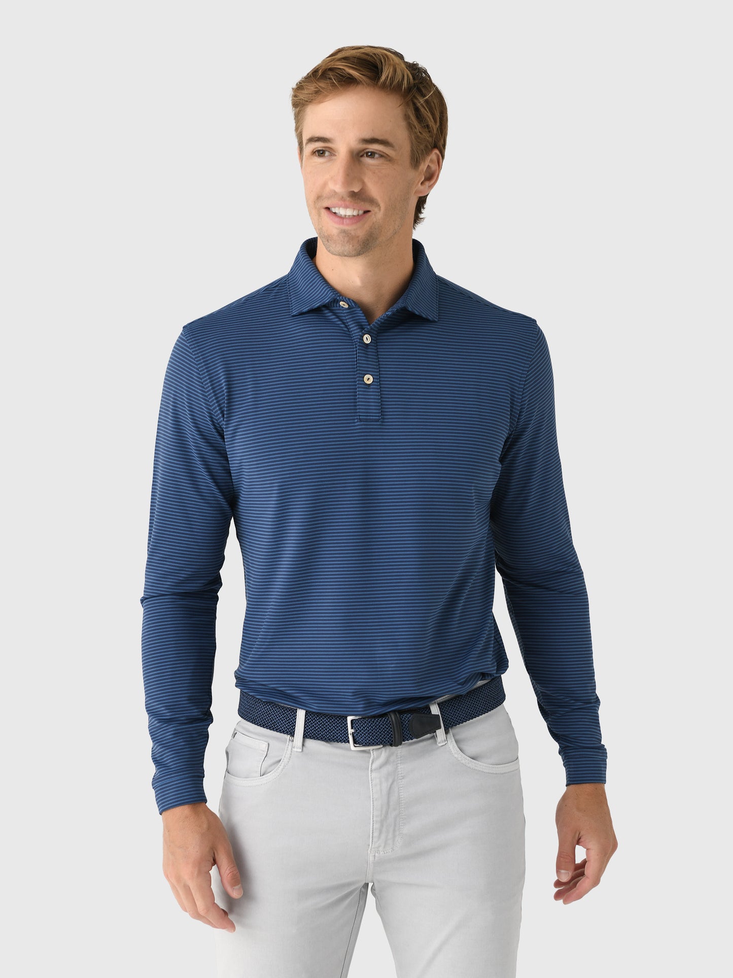 Peter Millar Crown Sport Men's Lyons Performance Jersey Long-Sleeve Polo - Saint Bernard