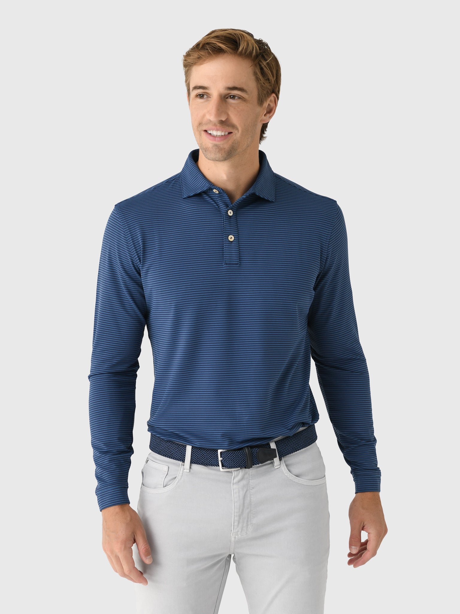 Peter Millar Crown Sport Men's Lyons Performance Jersey Long-Sleeve Polo - Saint Bernard