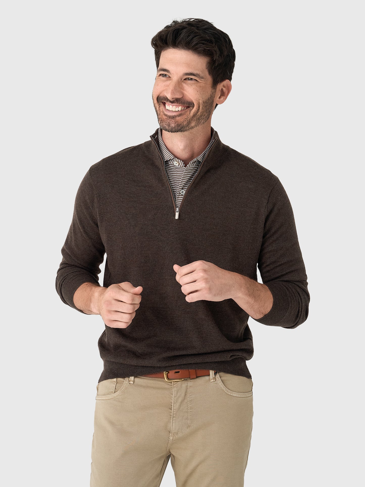 Peter Millar Crown Men's Autumn Crest Suede Trim Quarter-Zip - Saint Bernard