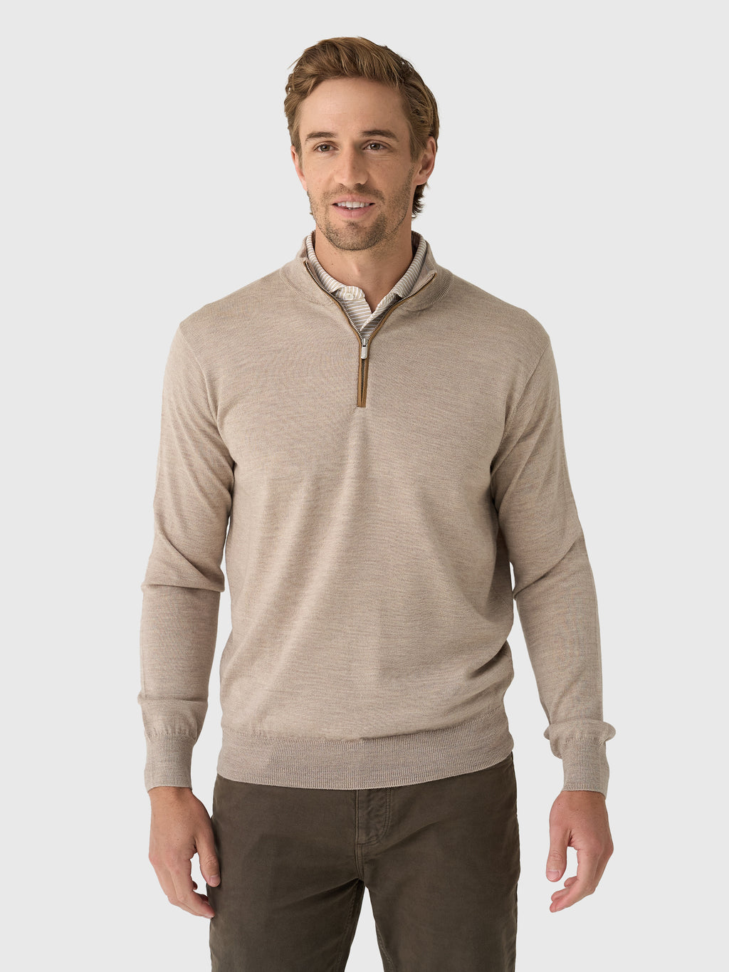 Peter Millar Crown Men's Autumn Crest Suede Trim Quarter-Zip - Saint Bernard