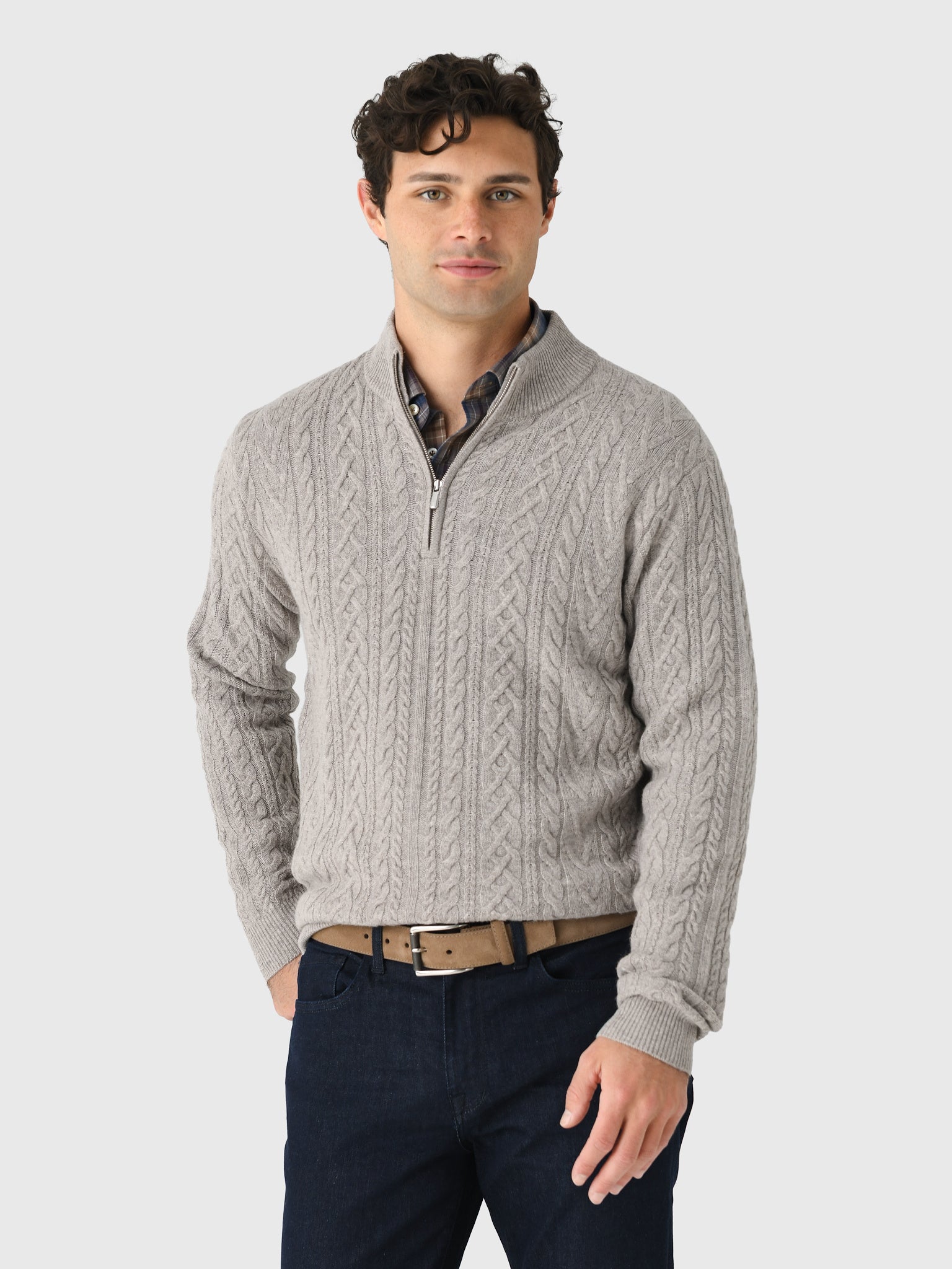Peter Millar Crown Men's Crescent Ridge Cable Quarter-Zip Sweater - Saint Bernard