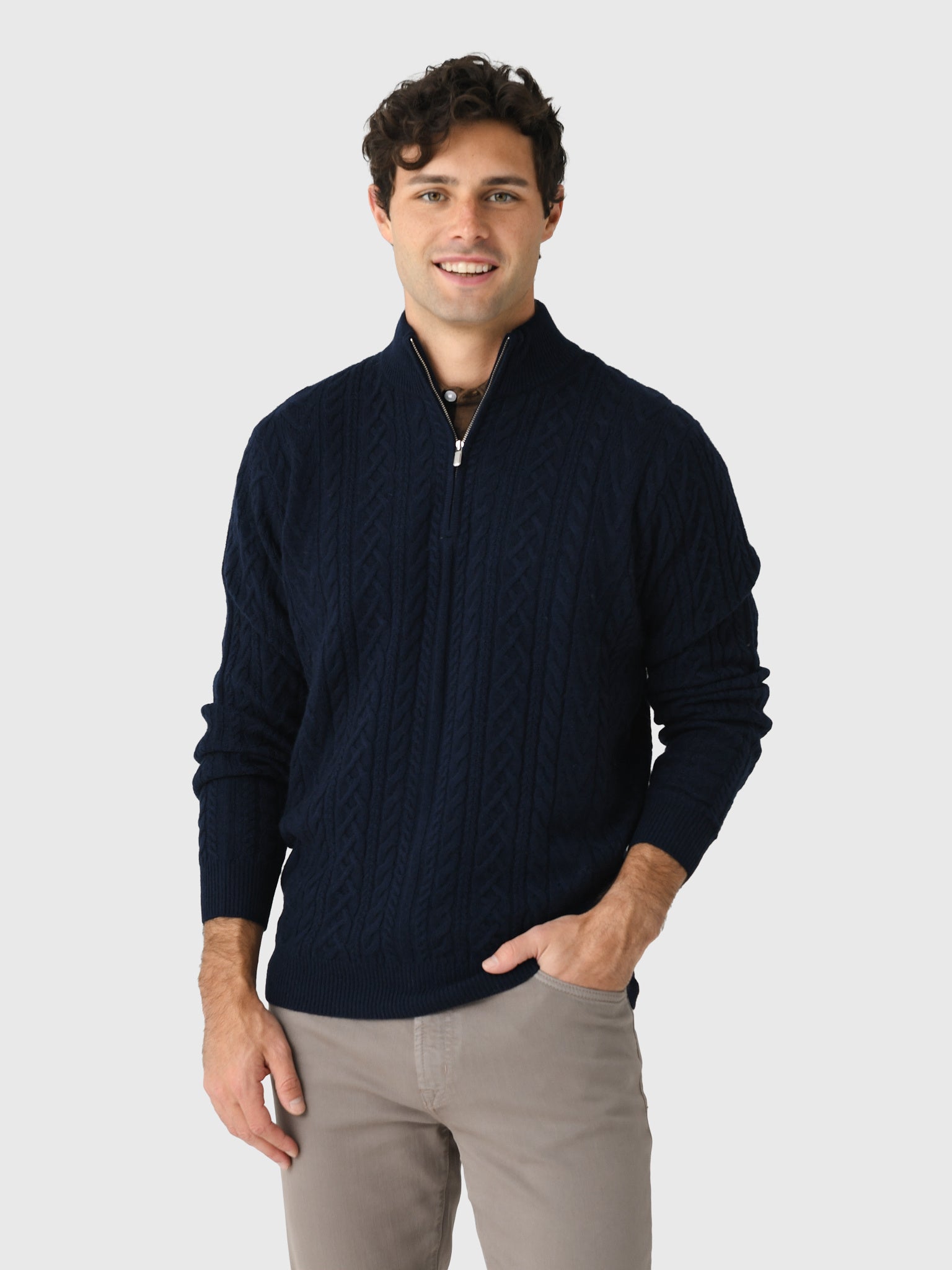 Peter Millar Crown Men's Crescent Ridge Cable Quarter-Zip Sweater - Saint Bernard