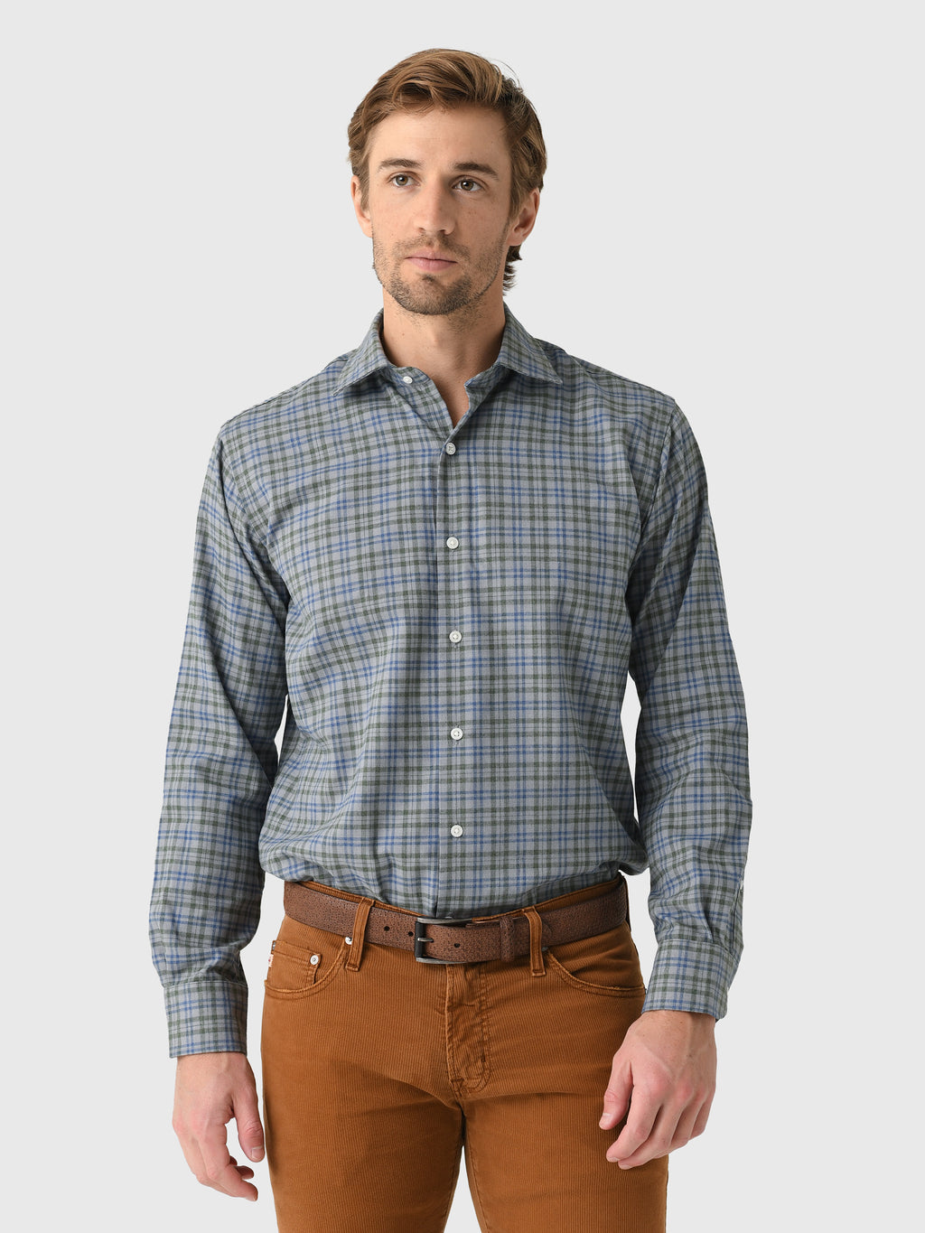 Peter Millar Crown Men's Bar Harbor Performance Flannel Sport Shirt - Saint Bernard