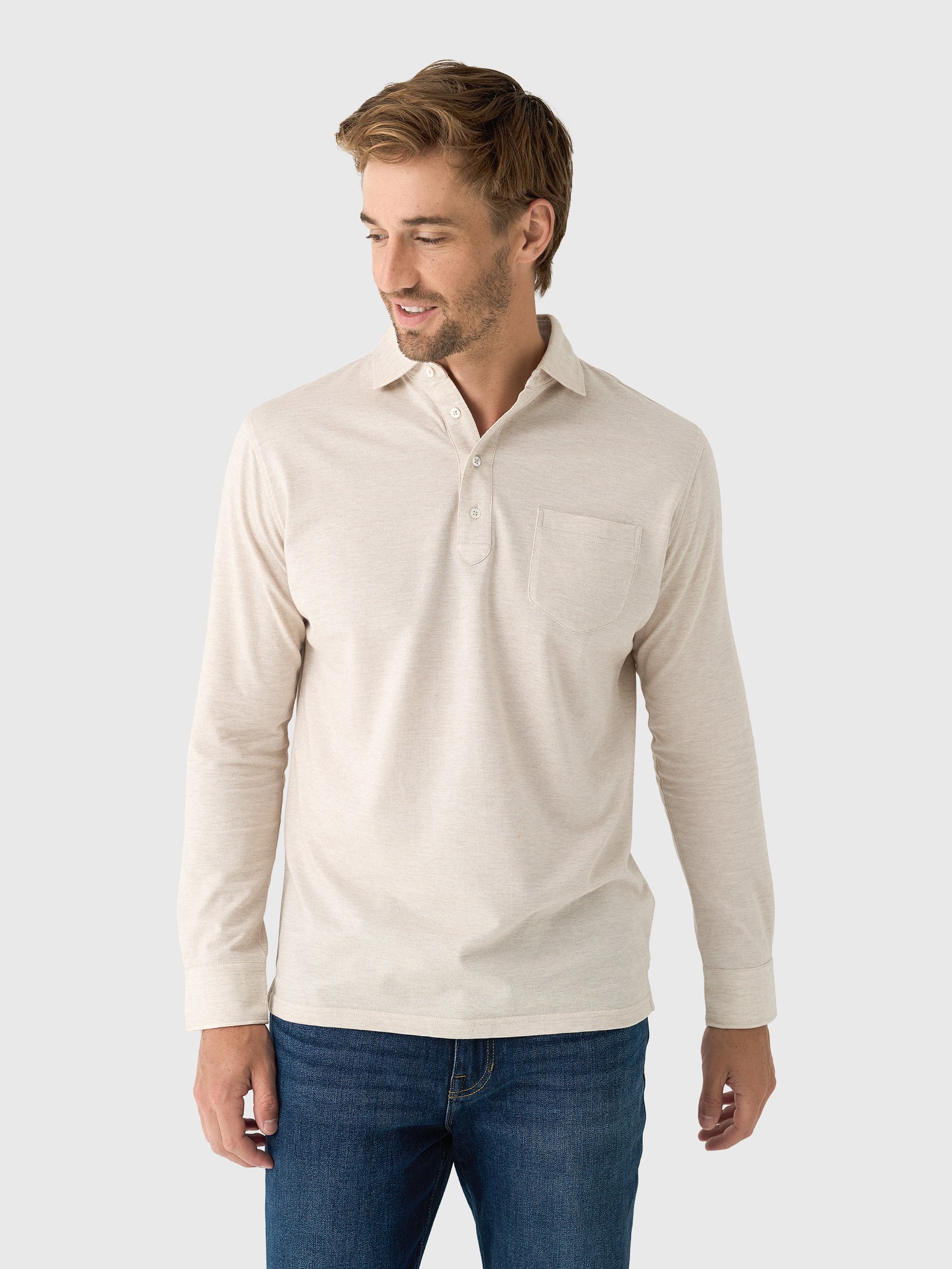 Peter Millar Crown Crafted Men's Amble Long-Sleeve Cotton Cashmere Polo - Saint Bernard