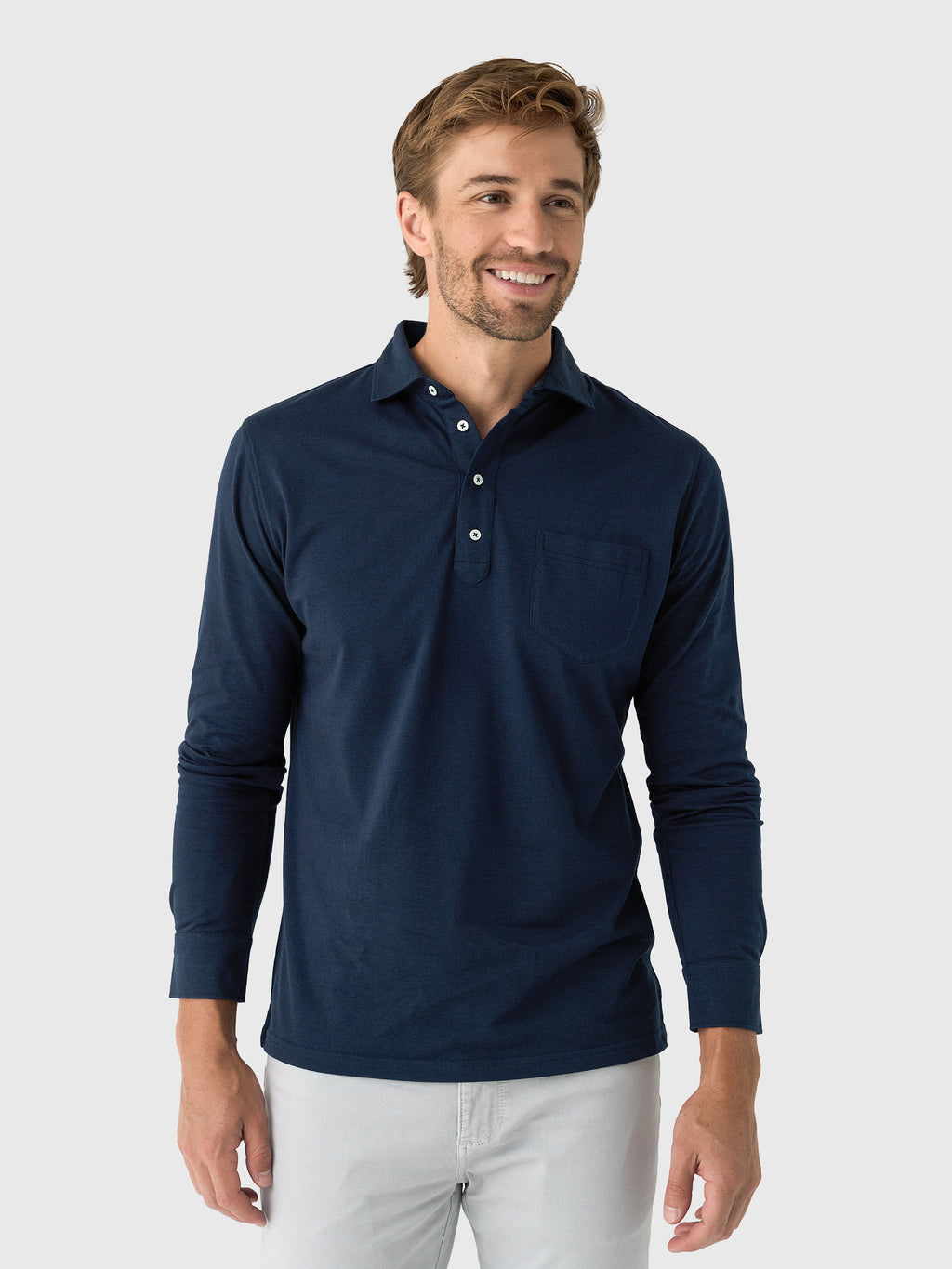 Peter Millar Crown Crafted Men's Amble Long-Sleeve Cotton Cashmere Polo - Saint Bernard
