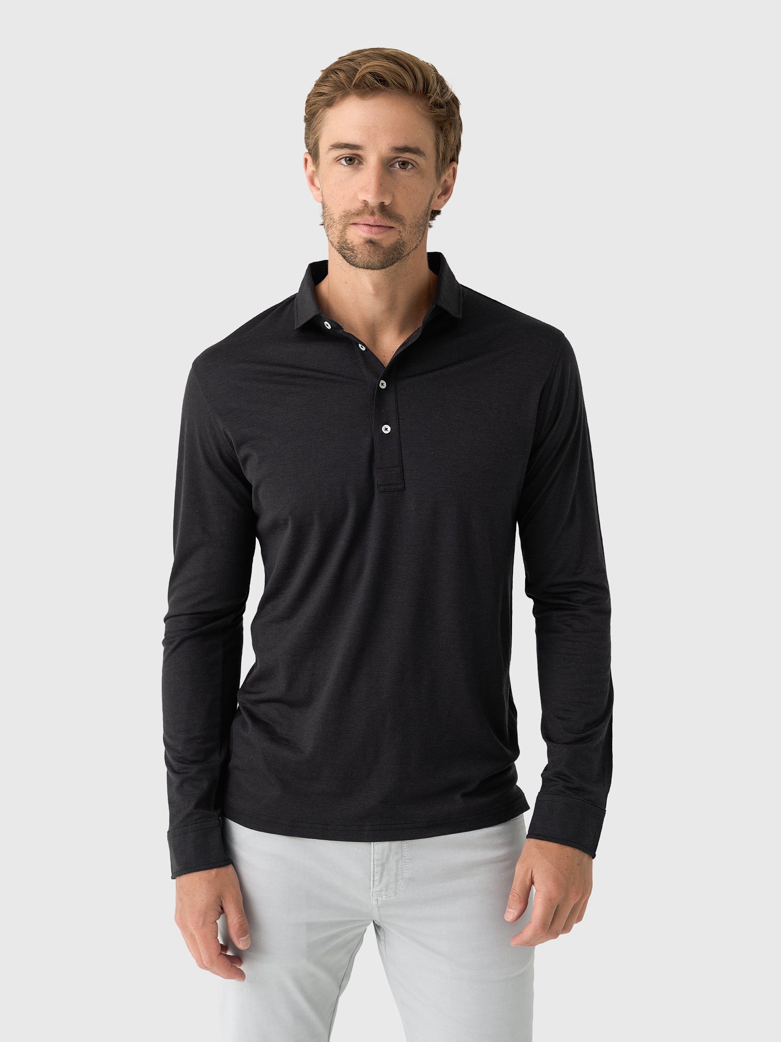 Peter Millar Crown Crafted Men's Lawrence Long-Sleeve Wool Polo - Saint Bernard