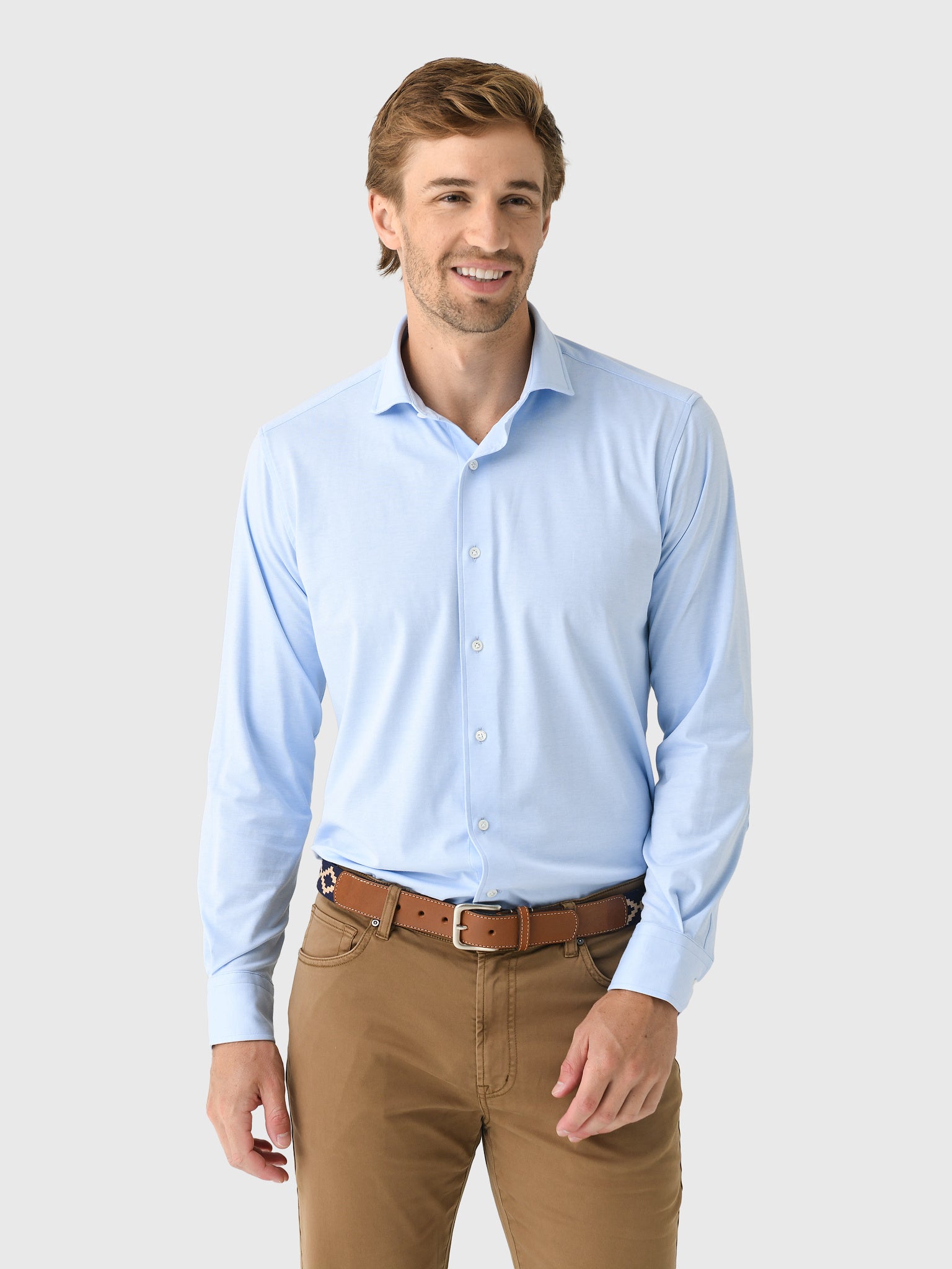 Peter Millar Crown Crafted Men's Excursionist Flex Solid Sport Shirt - Saint Bernard