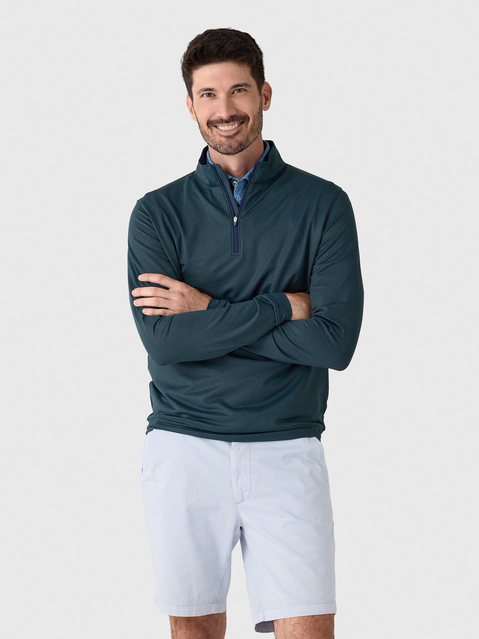 Peter Millar Crown Sport Men's Perth Herringbone Performance Quarter-Zip - Saint Bernard