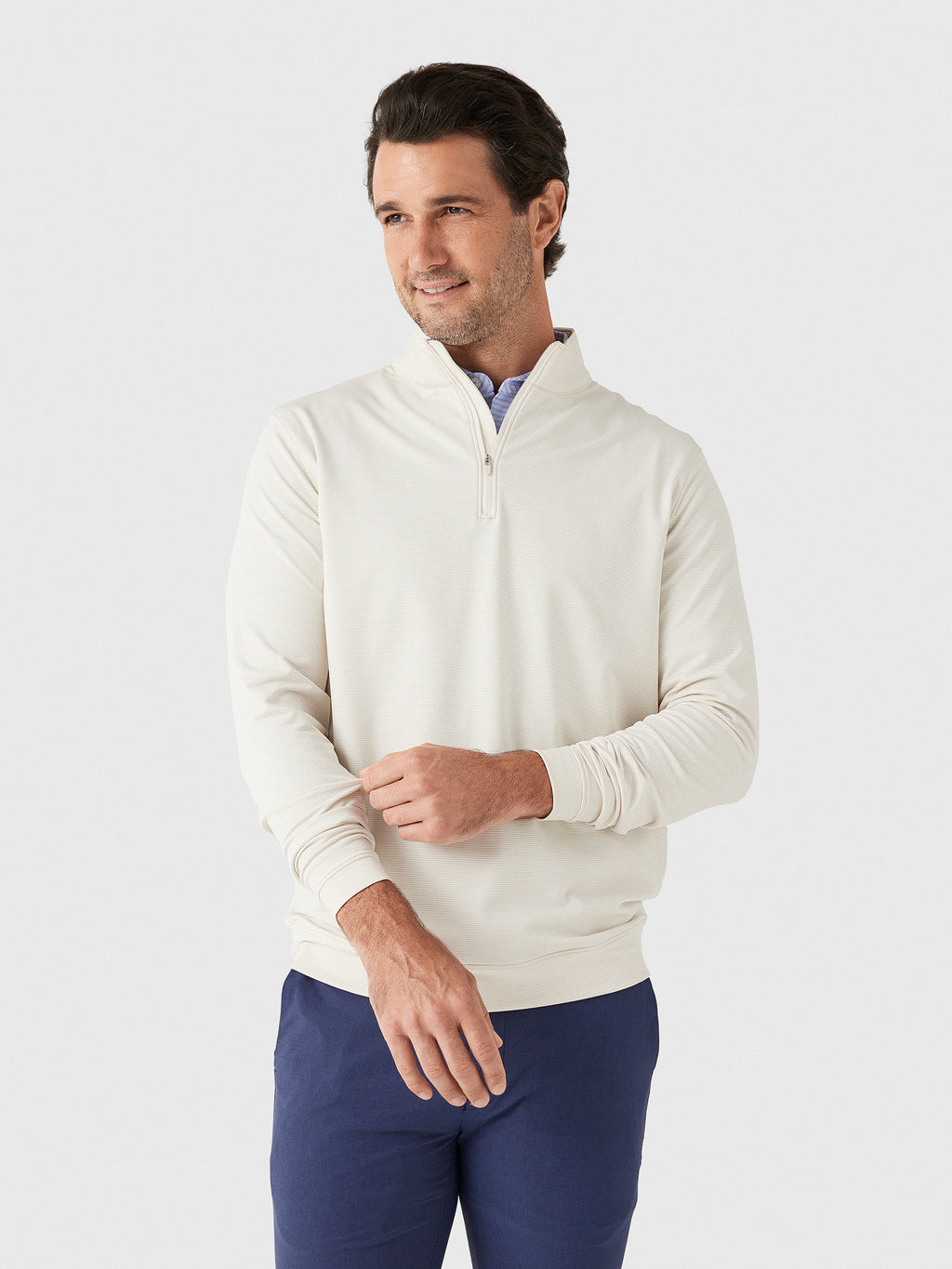 Peter Millar Crown Sport Men's Perth Sugar Stripe Performance Quarter-Zip - Saint Bernard