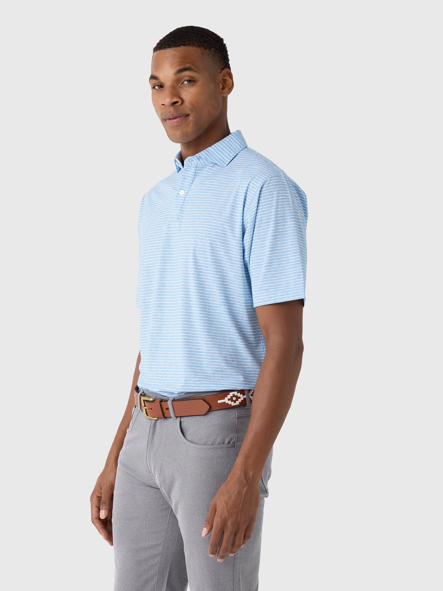 Peter Millar Crown Sport Men's Effortless Technical Comfort Stripe Performance Jersey Polo - Saint Bernard
