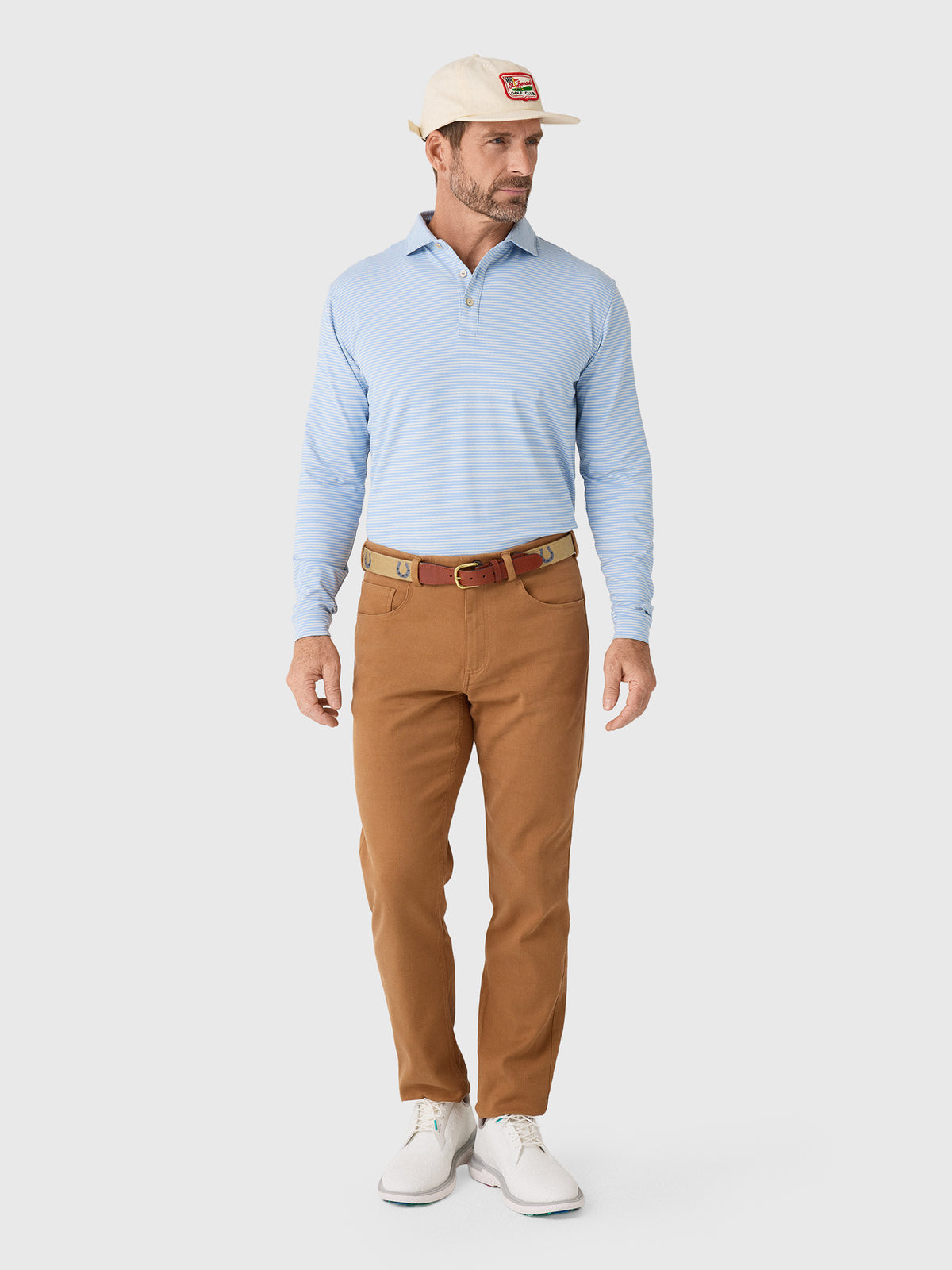 Peter Millar Crown Sport Men's Lyons Stripe Long-Sleeve Performance Jersey Polo - Saint Bernard
