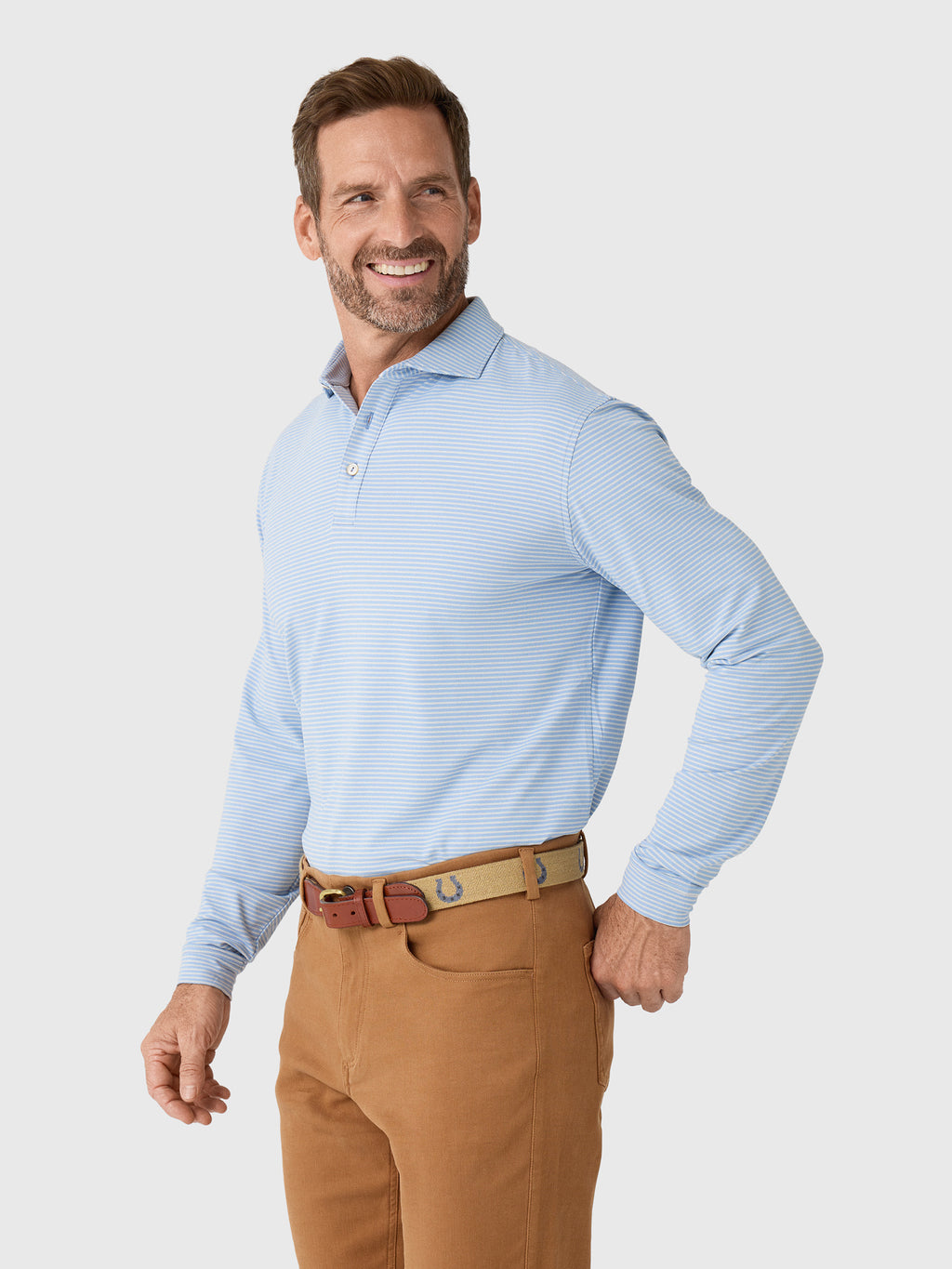 Peter Millar Crown Sport Men's Lyons Stripe Long-Sleeve Performance Jersey Polo - Saint Bernard