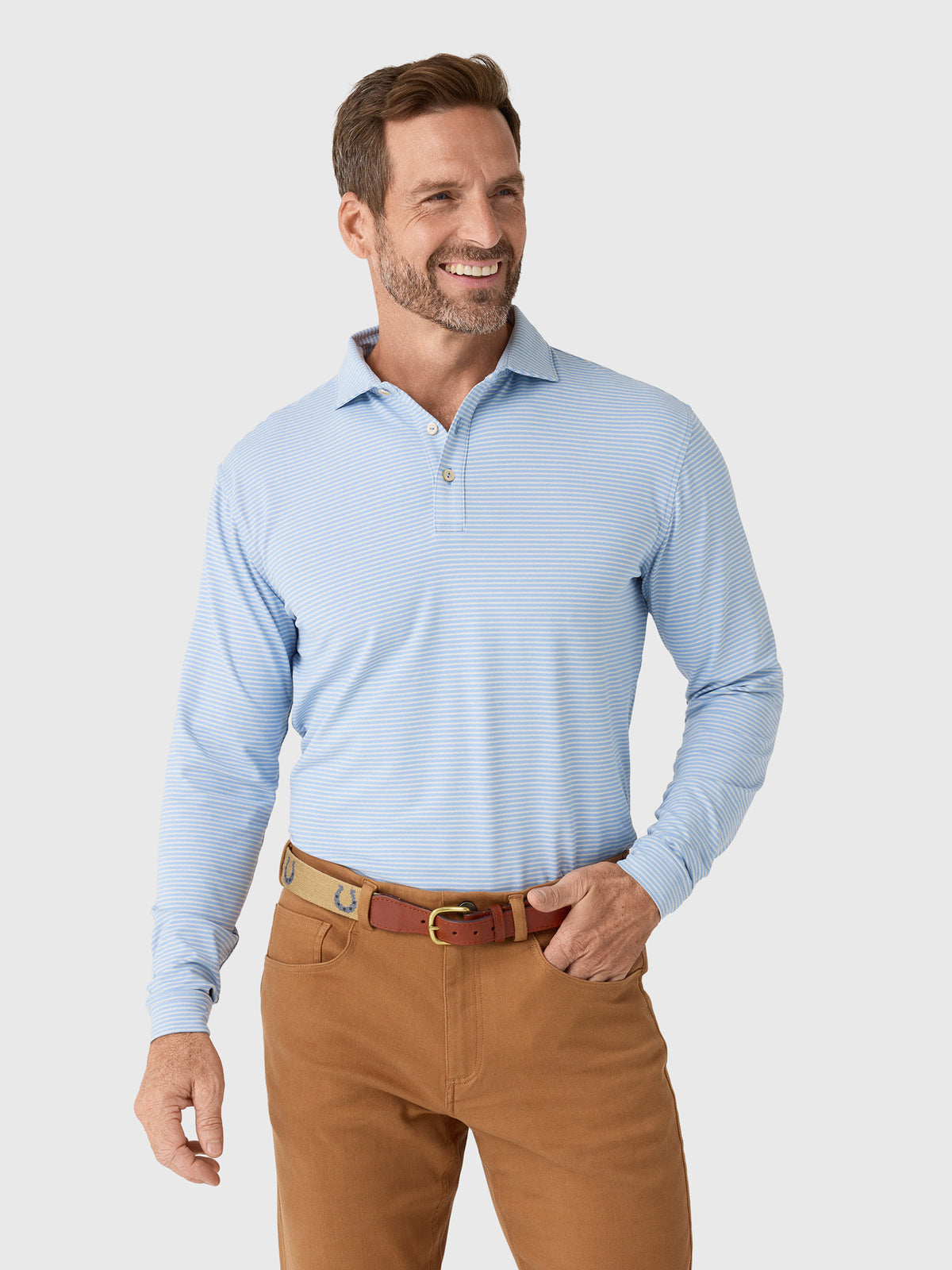 Peter Millar Crown Sport Men's Lyons Stripe Long-Sleeve Performance Jersey Polo - Saint Bernard