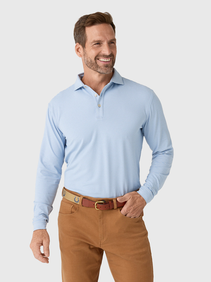 Peter Millar Crown Sport Men's Lyons Stripe Long-Sleeve Performance Jersey Polo - Saint Bernard