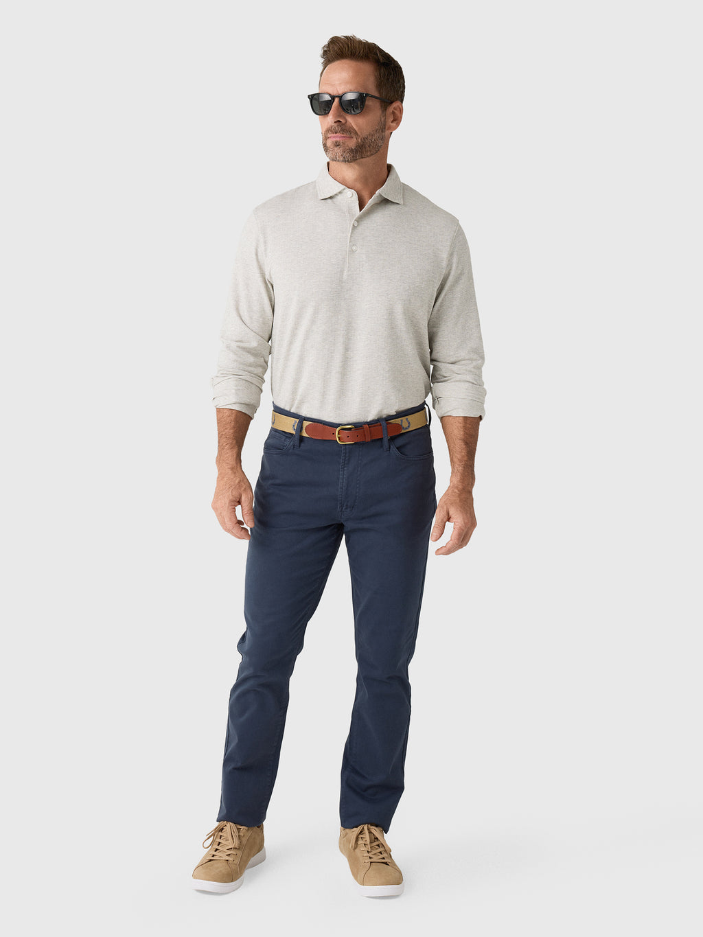 Peter Millar Crown Men's Herringbone Long Sleeve Polo - Saint Bernard