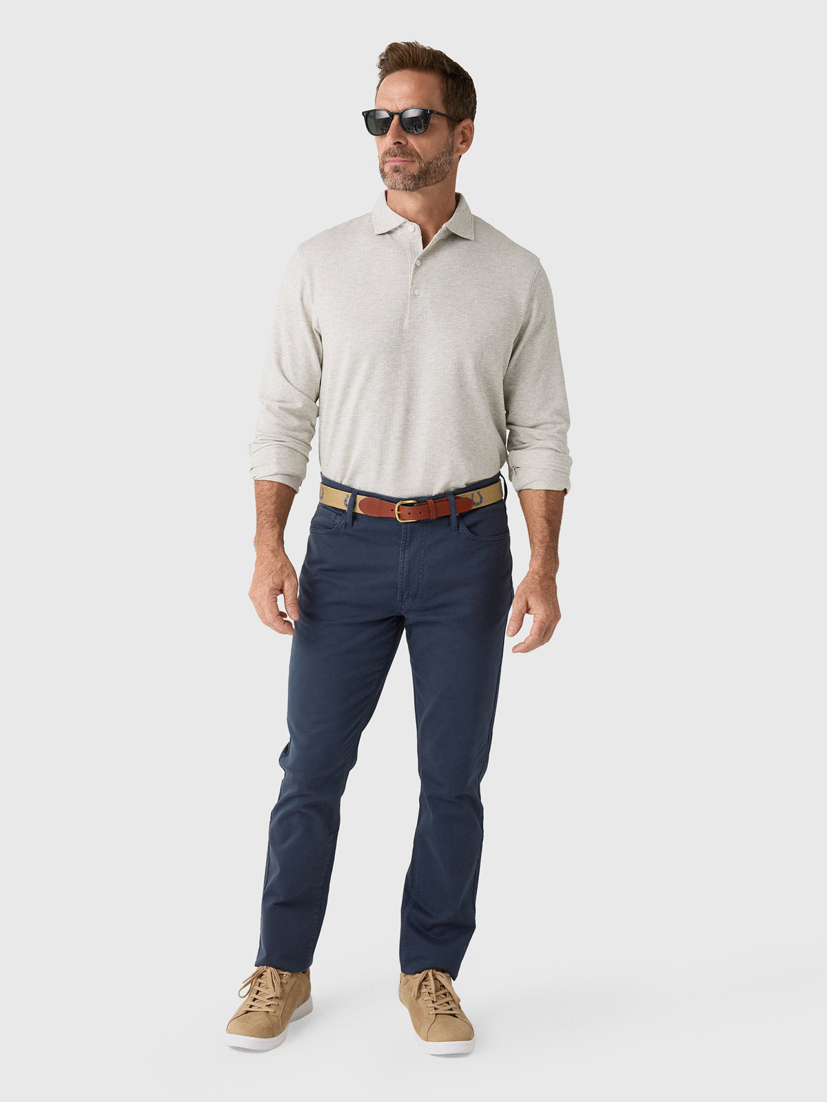 Peter Millar Crown Men's Herringbone Long Sleeve Polo - Saint Bernard