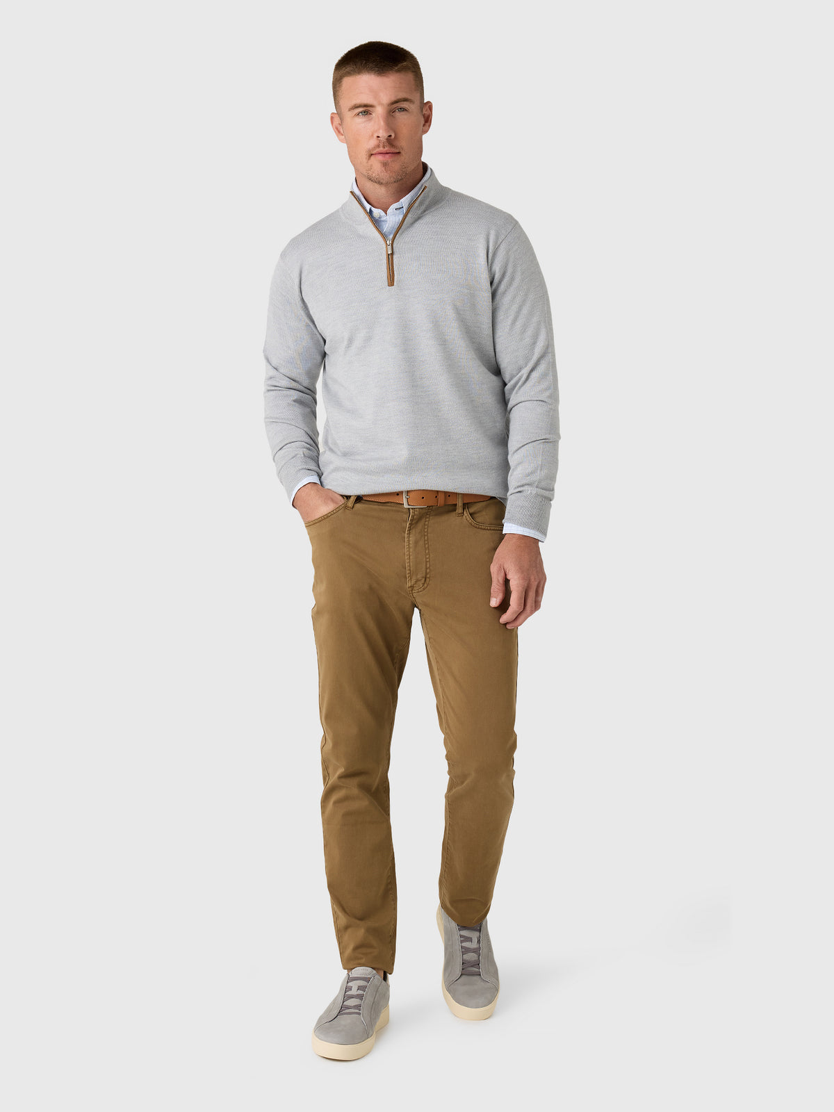Peter Millar Crown Men's Autumn Crest Suede Trim Quarter-Zip - Saint Bernard