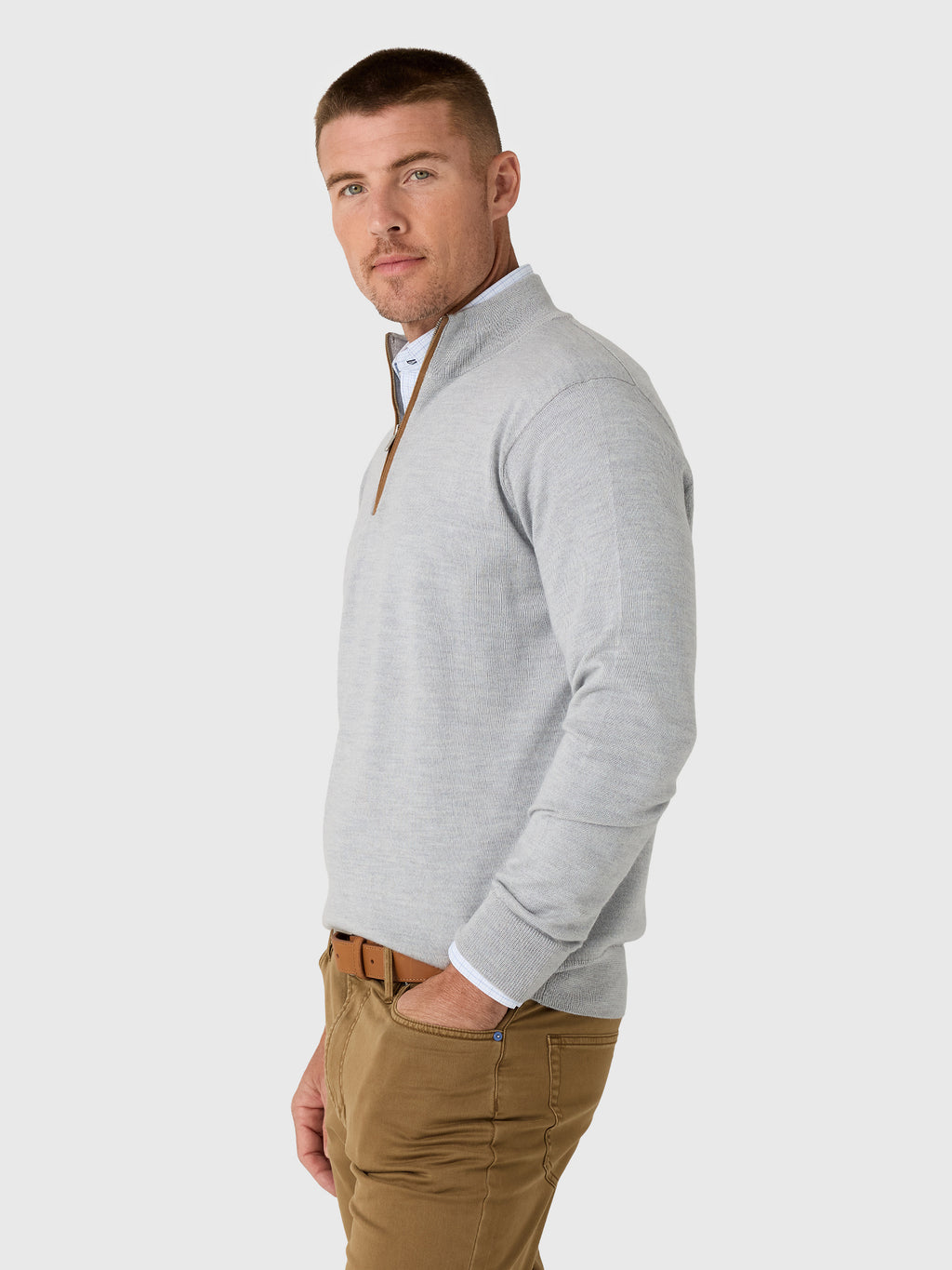 Peter Millar Crown Men's Autumn Crest Suede Trim Quarter-Zip - Saint Bernard
