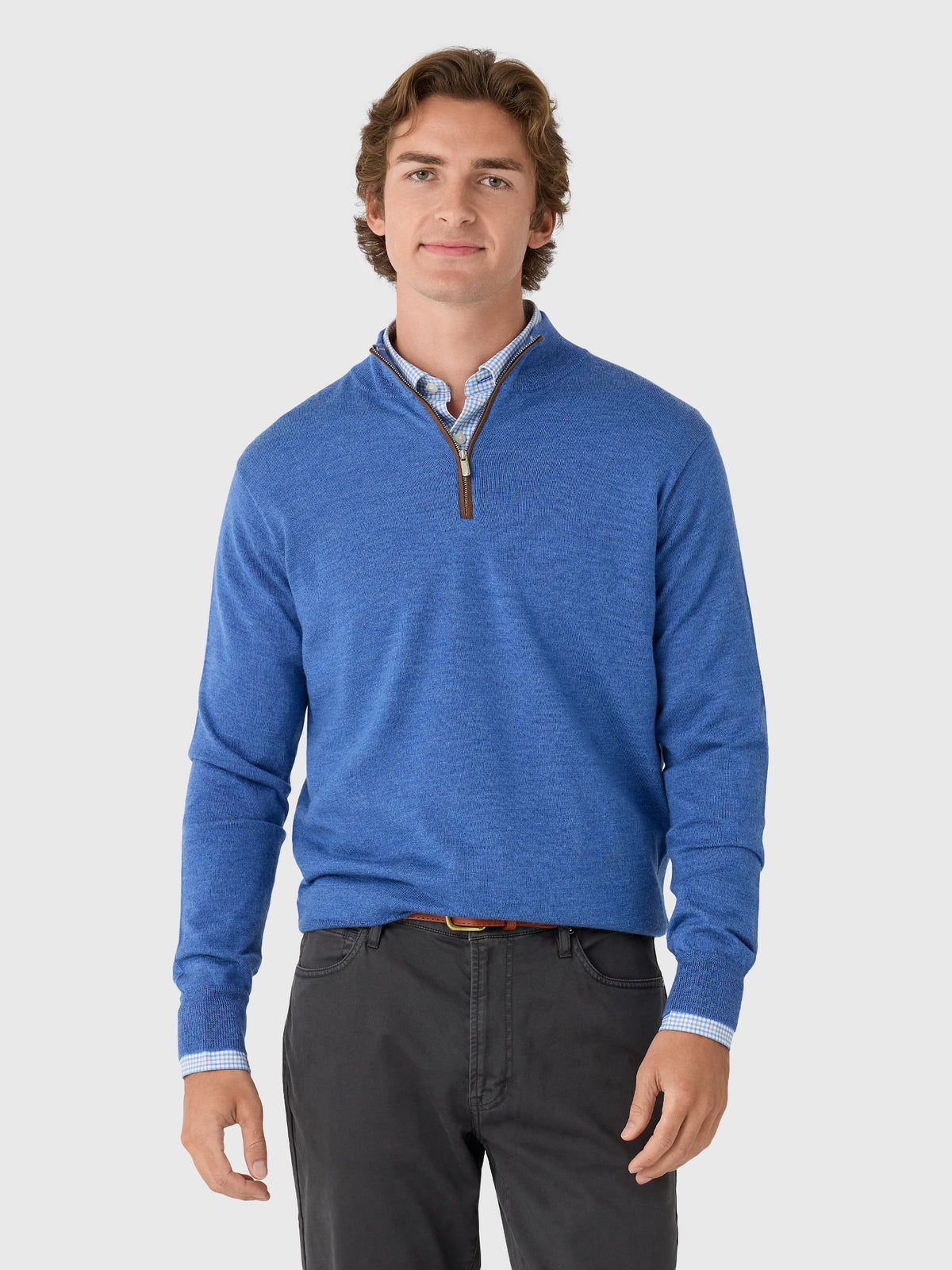 Peter Millar Crown Men's Autumn Crest Suede Trim Quarter-Zip - Saint Bernard