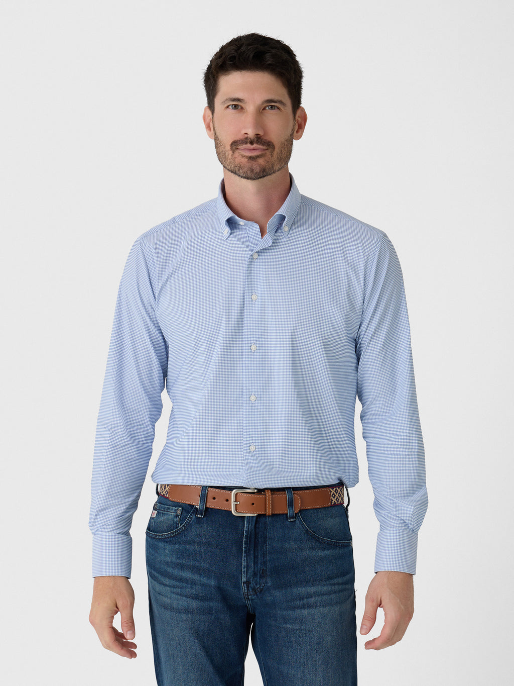Peter Millar Crown Men's Leo Performance Twill Sport Shirt - Saint Bernard