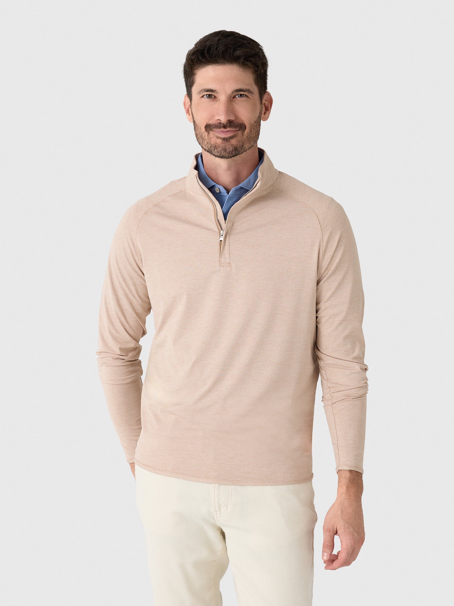 Peter Millar Crown Crafted Men's Stealth Stripe Performance Quarter-Zip - Saint Bernard