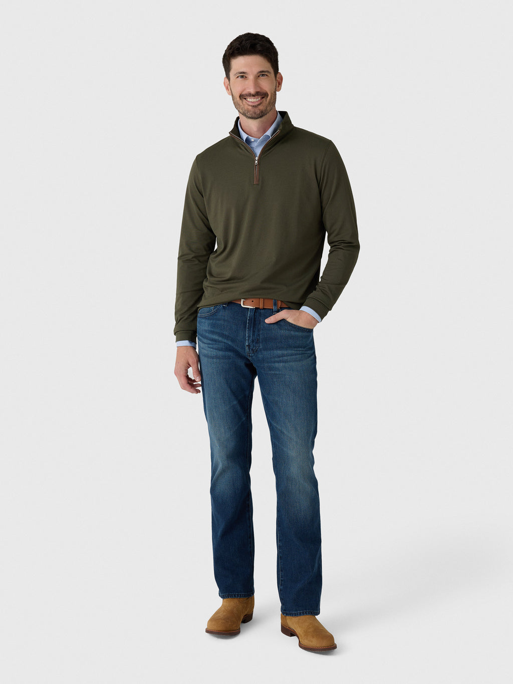 Peter Millar Crown Crafted Men's Albatross Cotton-Blend Piqué Quarter-Zip - Saint Bernard