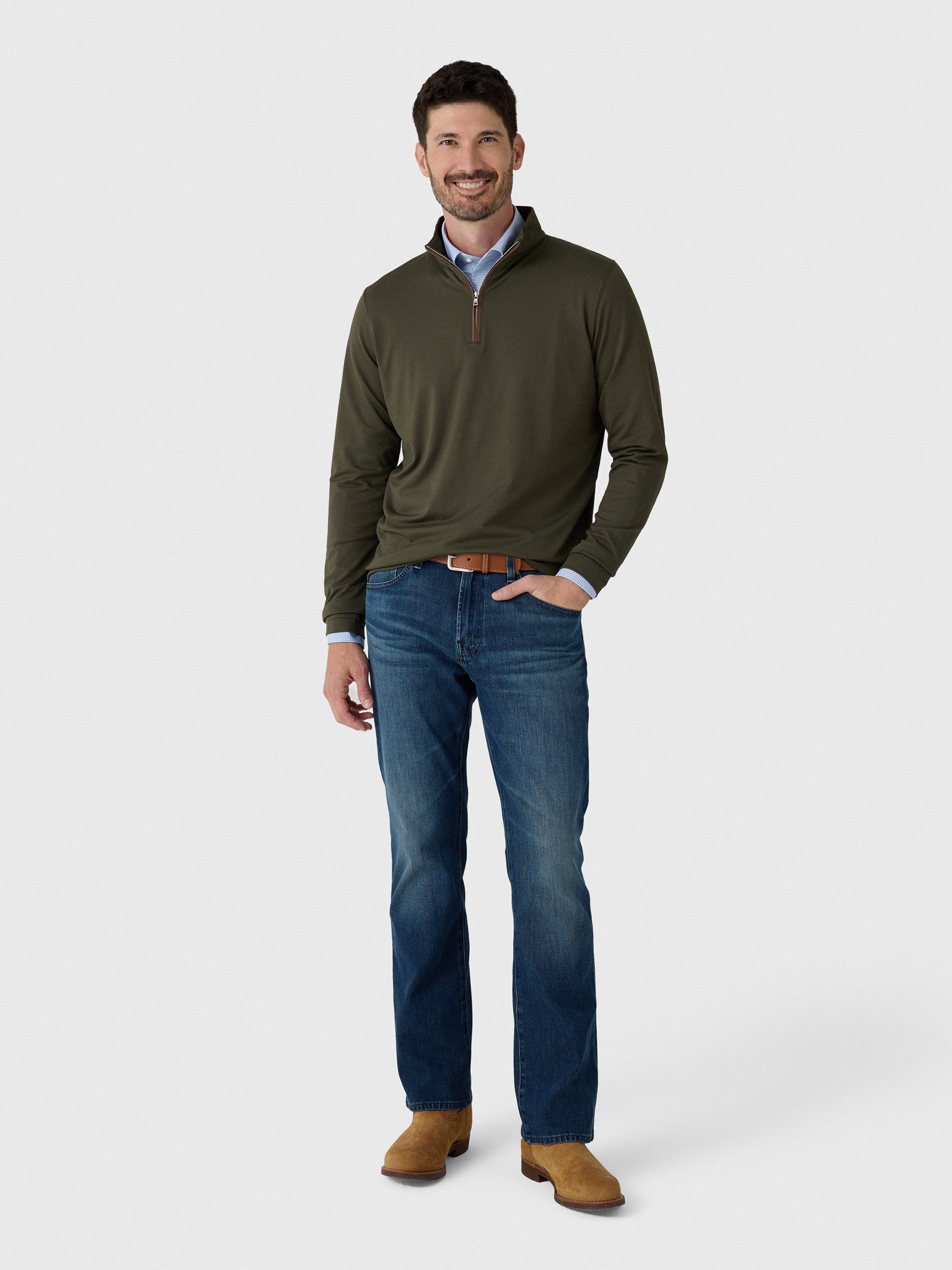 Peter Millar Crown Crafted Men's Albatross Cotton-Blend Piqué Quarter-Zip - Saint Bernard