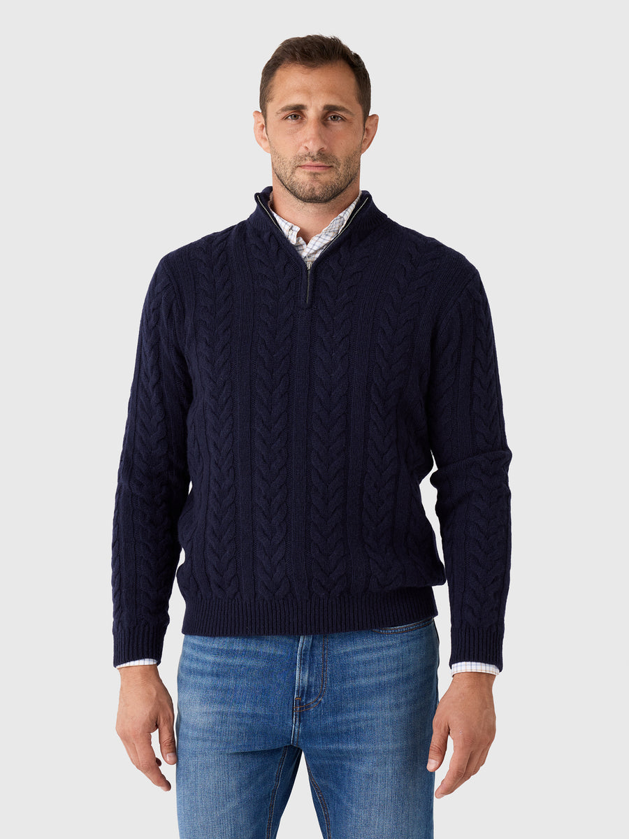 Peter Millar Crown Crafted Men's Carden Cable Quarter-Zip Sweater - Saint Bernard