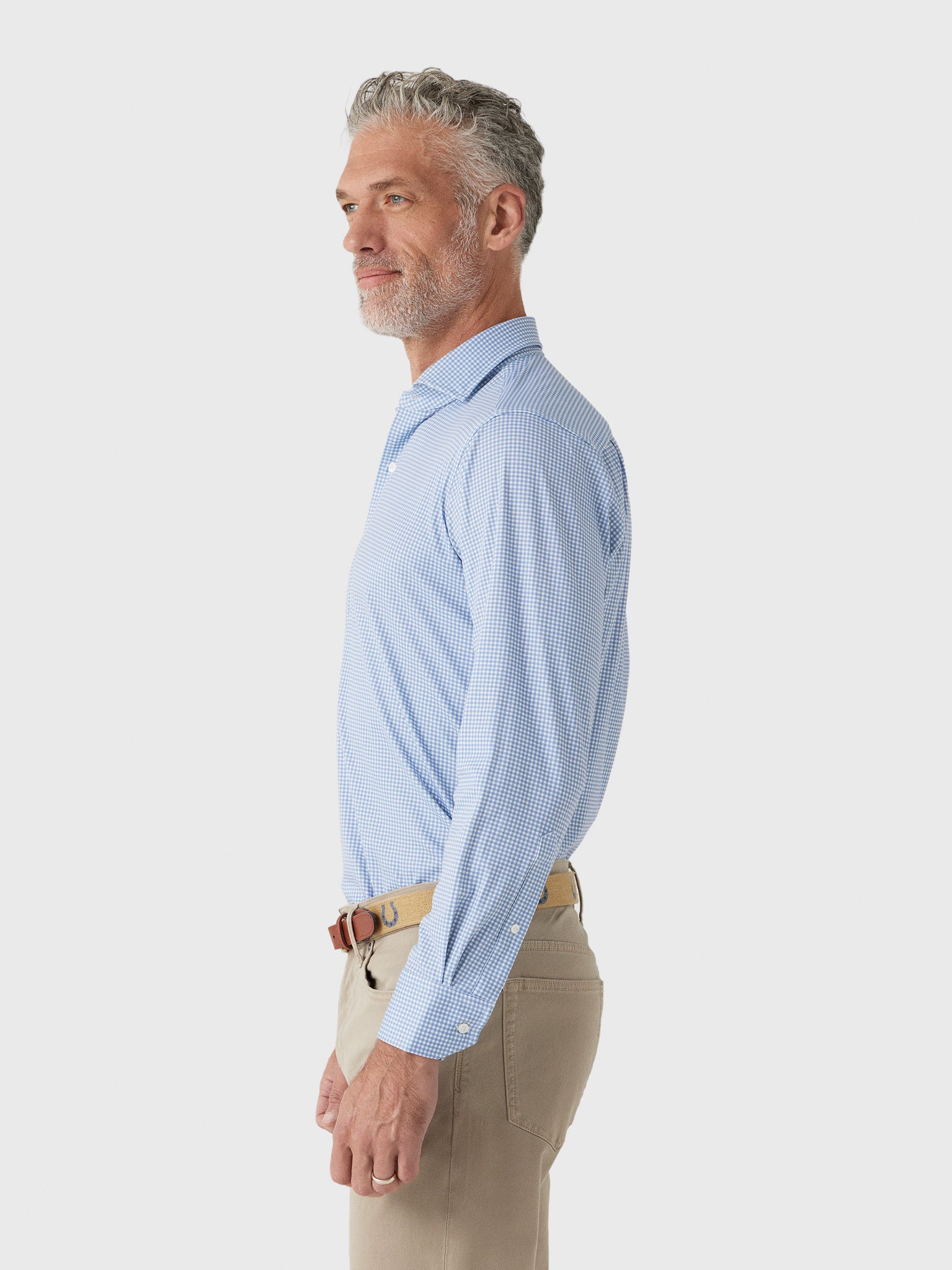 Peter Millar Crown Crafted Men's Excursionist Flex Gingham Sport Shirt - Saint Bernard