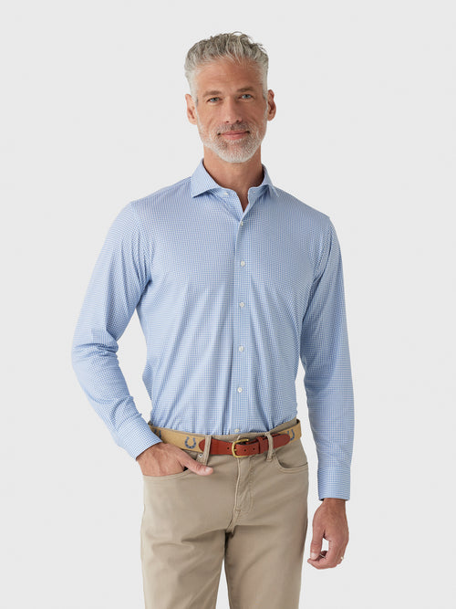 Peter Millar Crown Crafted Men's Excursionist Flex Gingham Sport Shirt - Saint Bernard