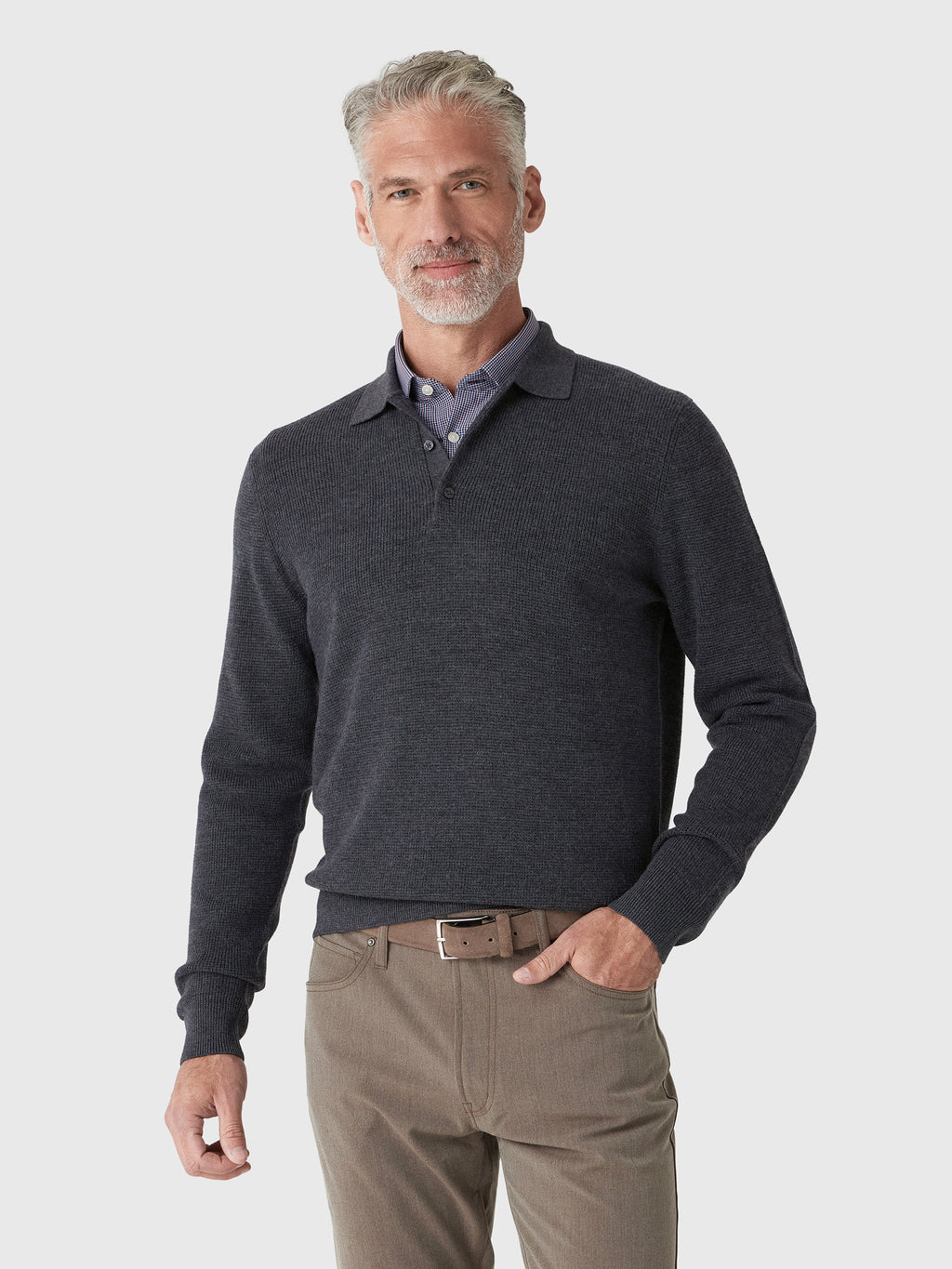 Greyson Men's Saratoga Waffle Stitch Sweater Polo - Saint Bernard