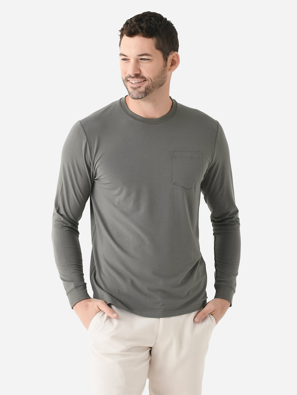 Free Fly Men's Bamboo Flex Long Sleeve Pocket Tee - Saint Bernard