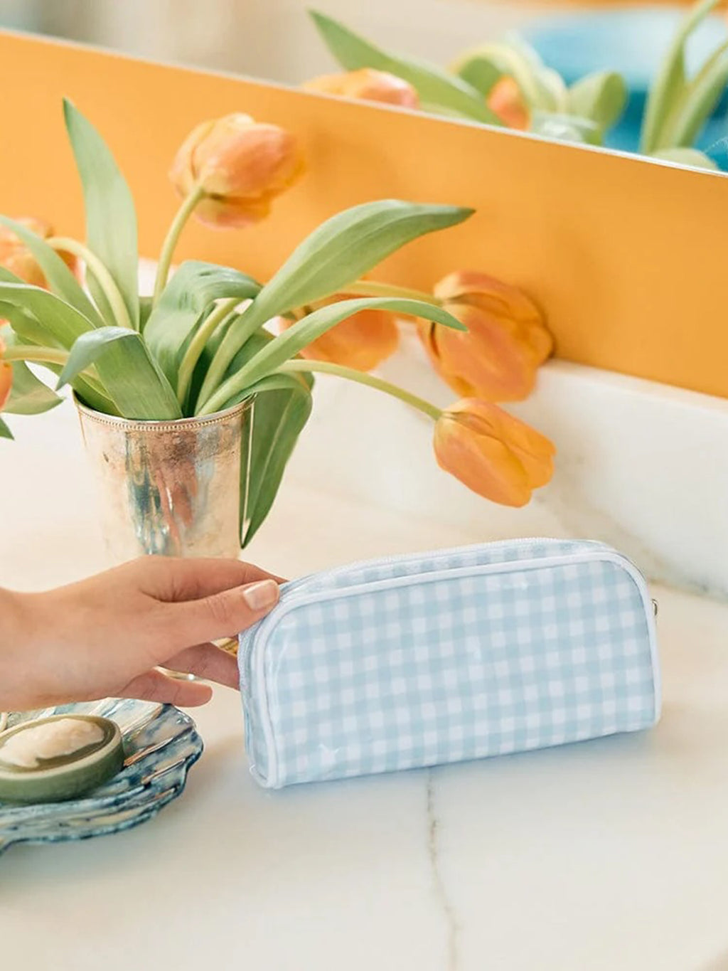 MINI PATTERNED TOILETRY BAGxLIGHTBLUEGINGHAM-alt1