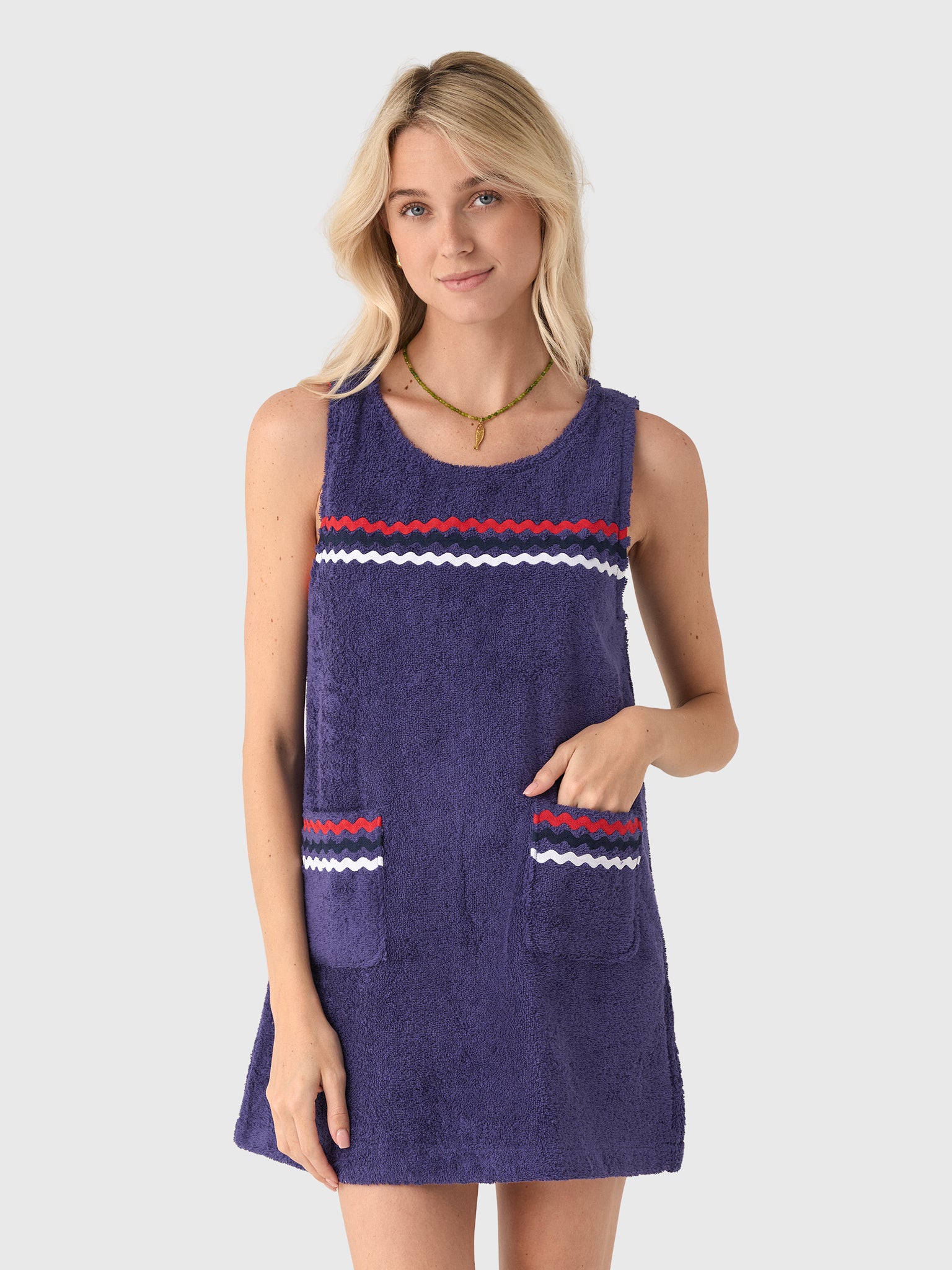 La Veste Women's Mini Towel Dress, 100% , Navy/Red, 100% Cotton | Size: Medium