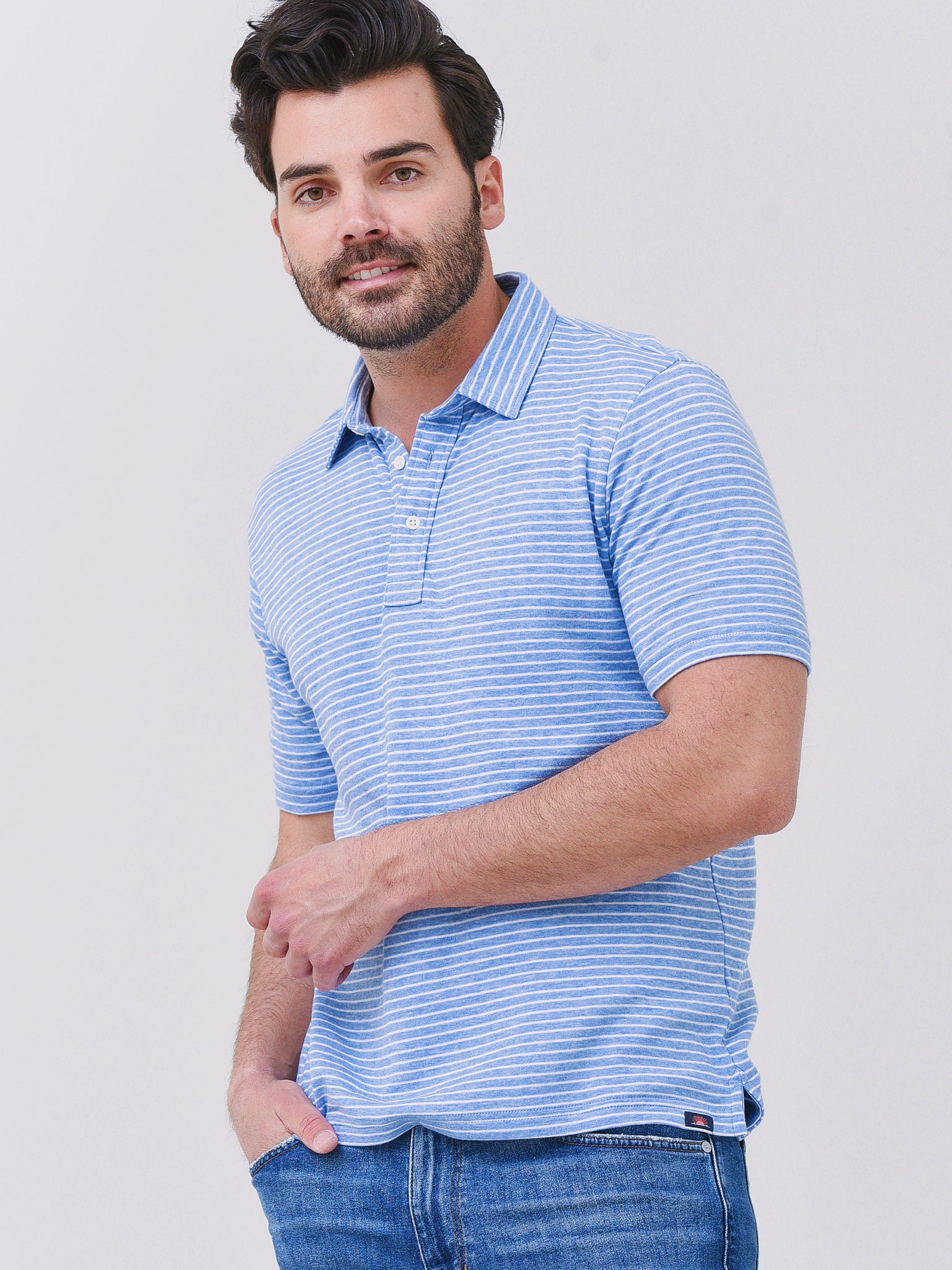 Faherty Brand Men's Cloud Stripe Polo - Saint Bernard