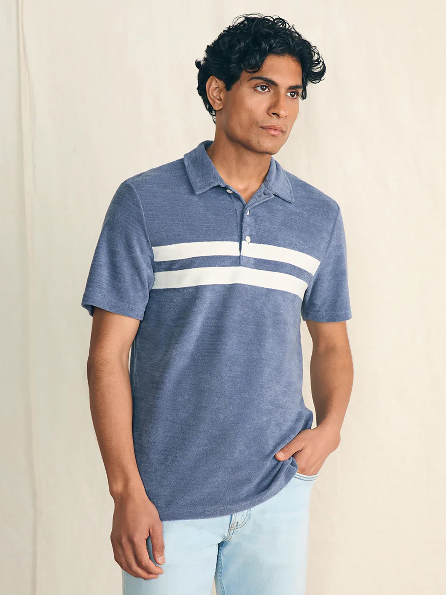 Faherty Brand Men's Cabana Towel Terry Surf Stripe Polo - Saint Bernard