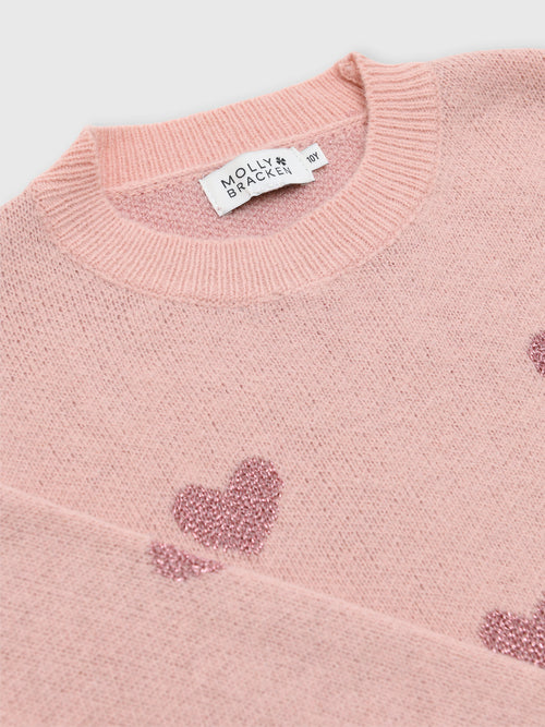 Molly Bracken Girls' Heart Print Knit Sweater - Saint Bernard