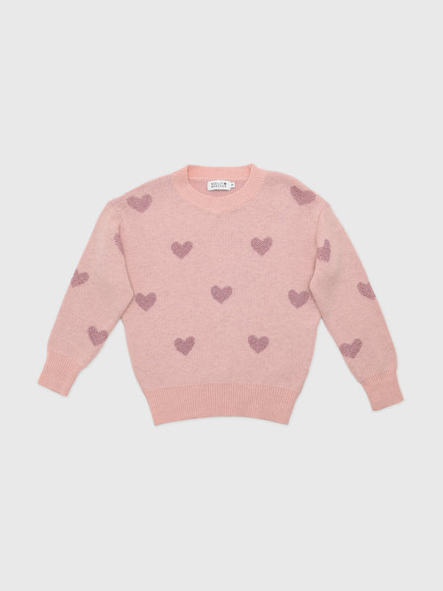 Molly Bracken Girls' Heart Print Knit Sweater - Saint Bernard